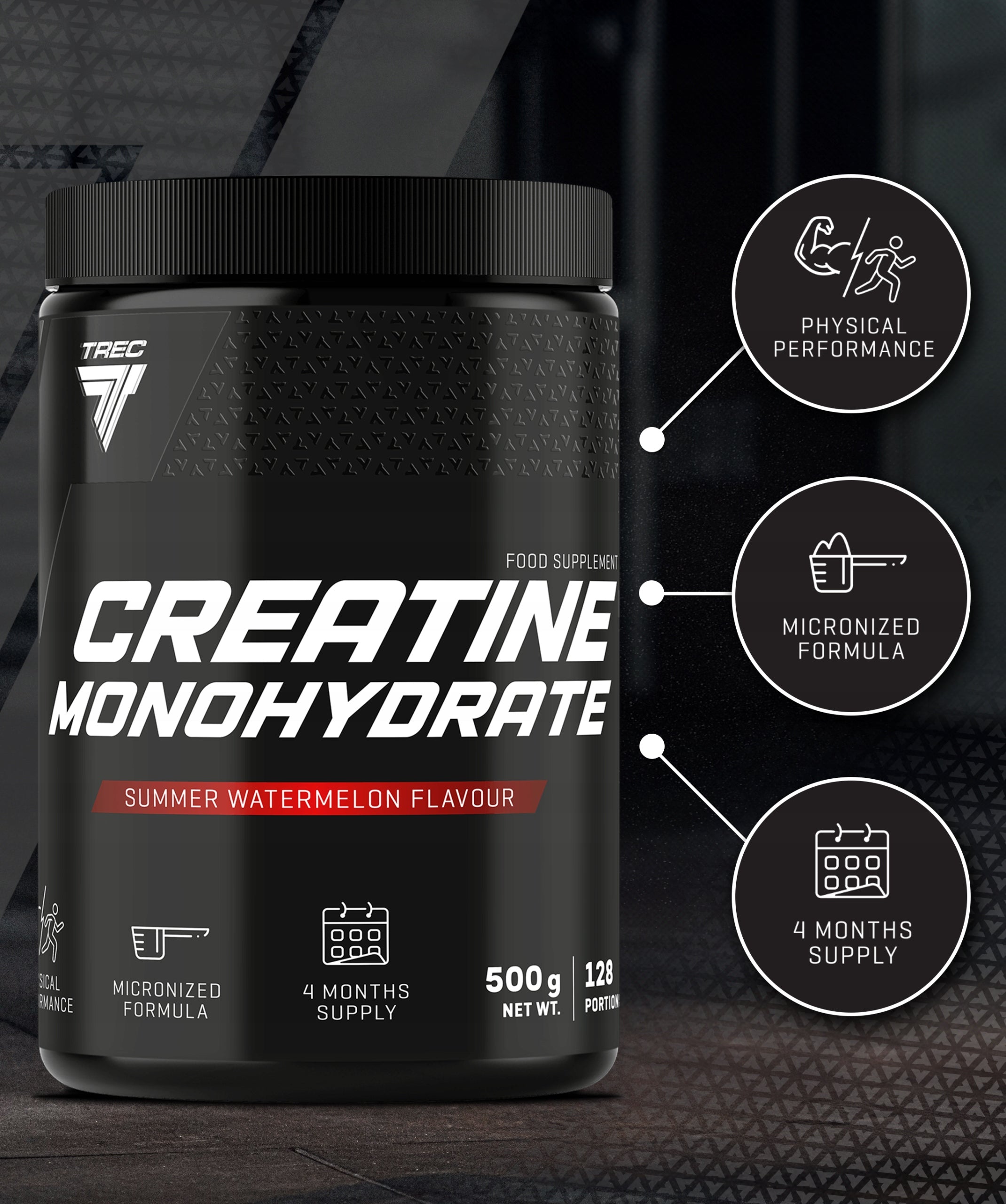 Trec Creatine Monohydrate 500 g SUMMER WATERMELON Creatine Monohydrate 128 p Expiration date at least six months from the date of purchase