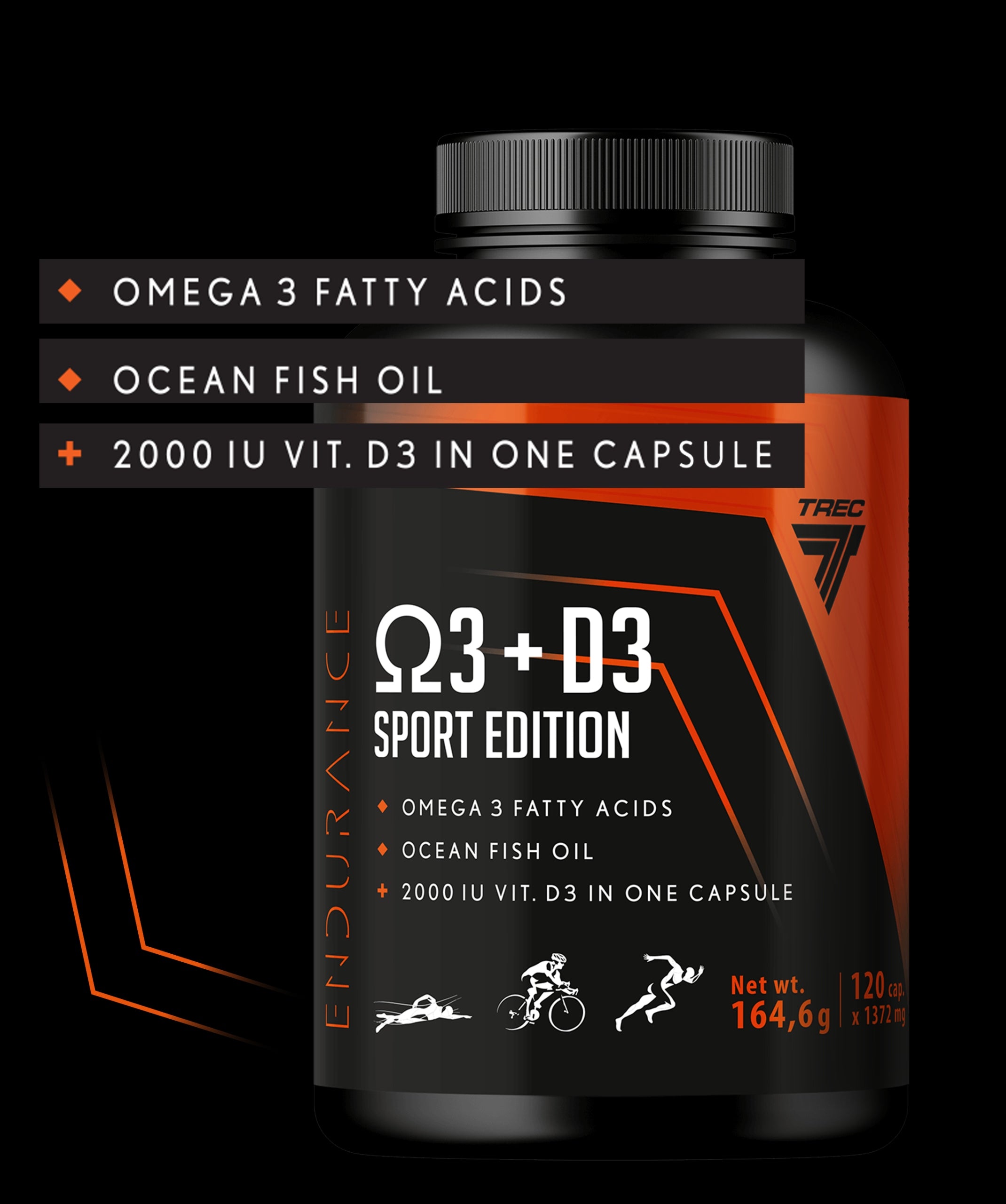 Trec Endurance OMEGA 3 + VITAMIN D3 120 caps. omega-3 acids IMMUNITY Manufacturer code wsparcie funkcjonowania serca, odporności