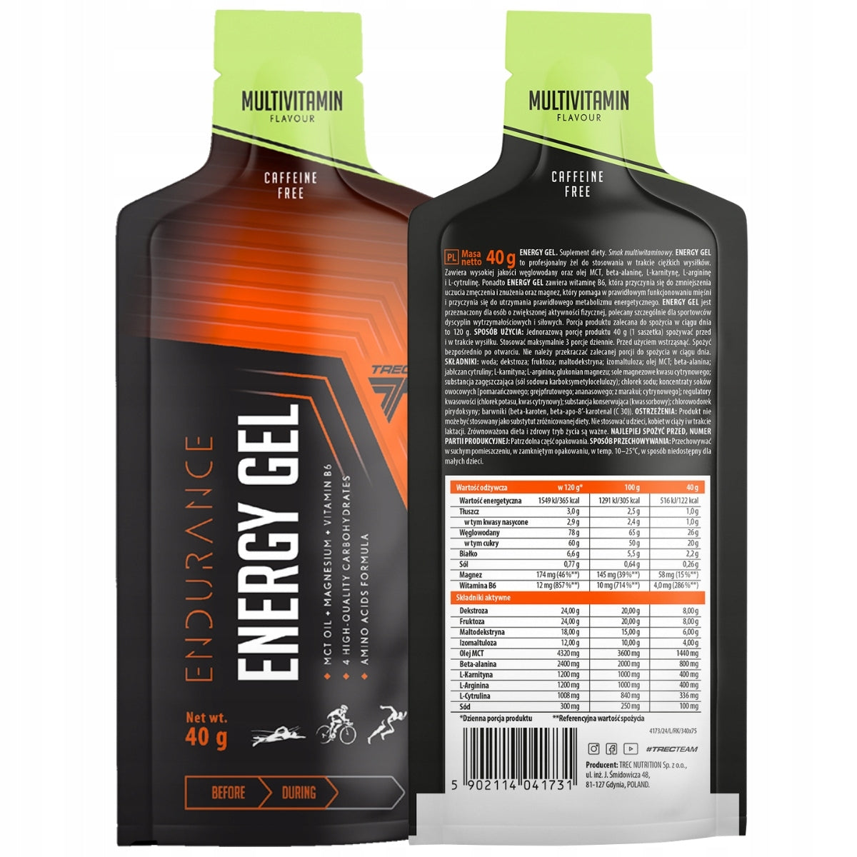 Trec Energy Gel Endurance Multivitamin 40 g Energy Gel without Caffeine Expiration date at least six months from the date of purchase