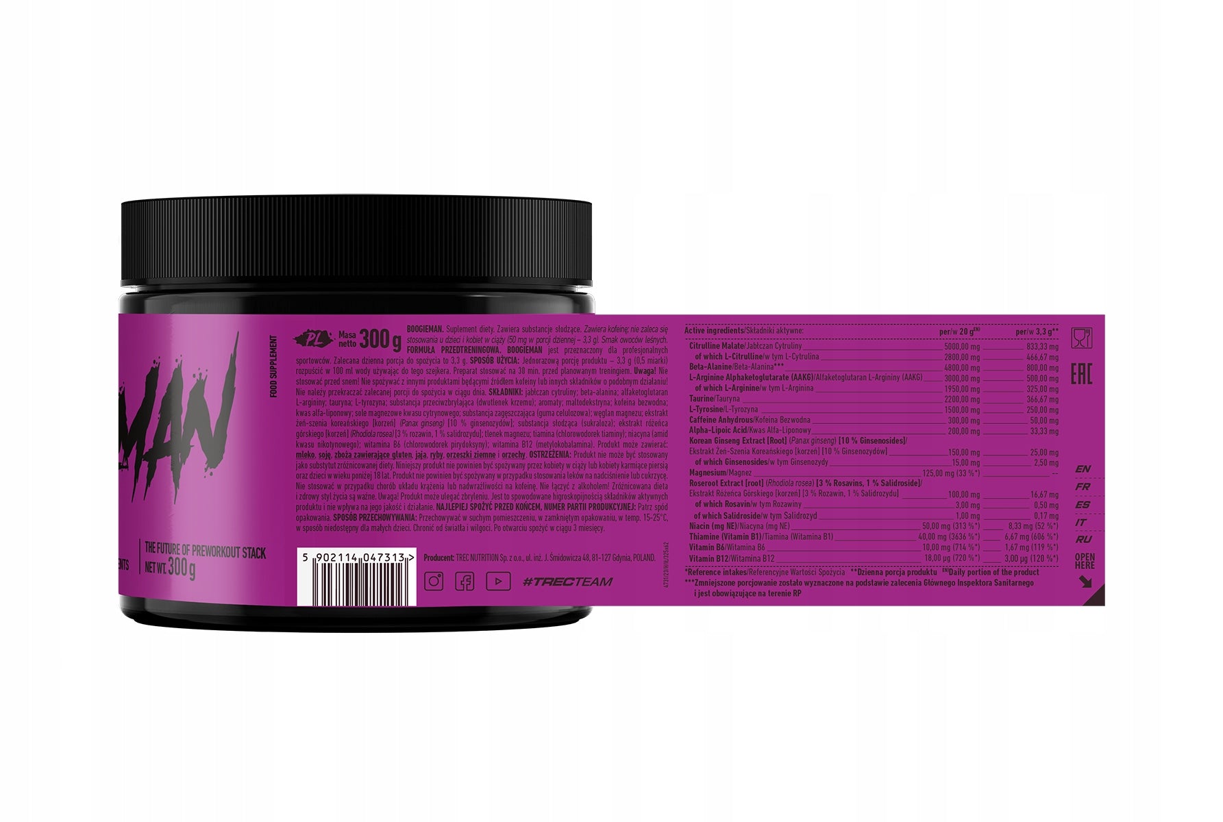 Trec Nutrition Boogieman pre-workout forest fruit 300 g pre-workout Manufacturer code TREC113