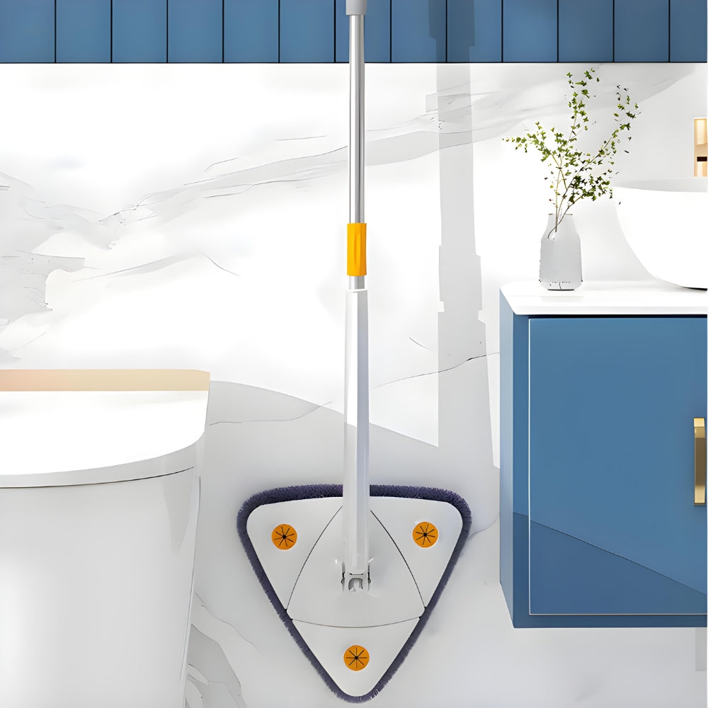 Triangular Flat Rotary Mop with Telescopic Squeezer 3 Tile Caps Brand MORE&DECO