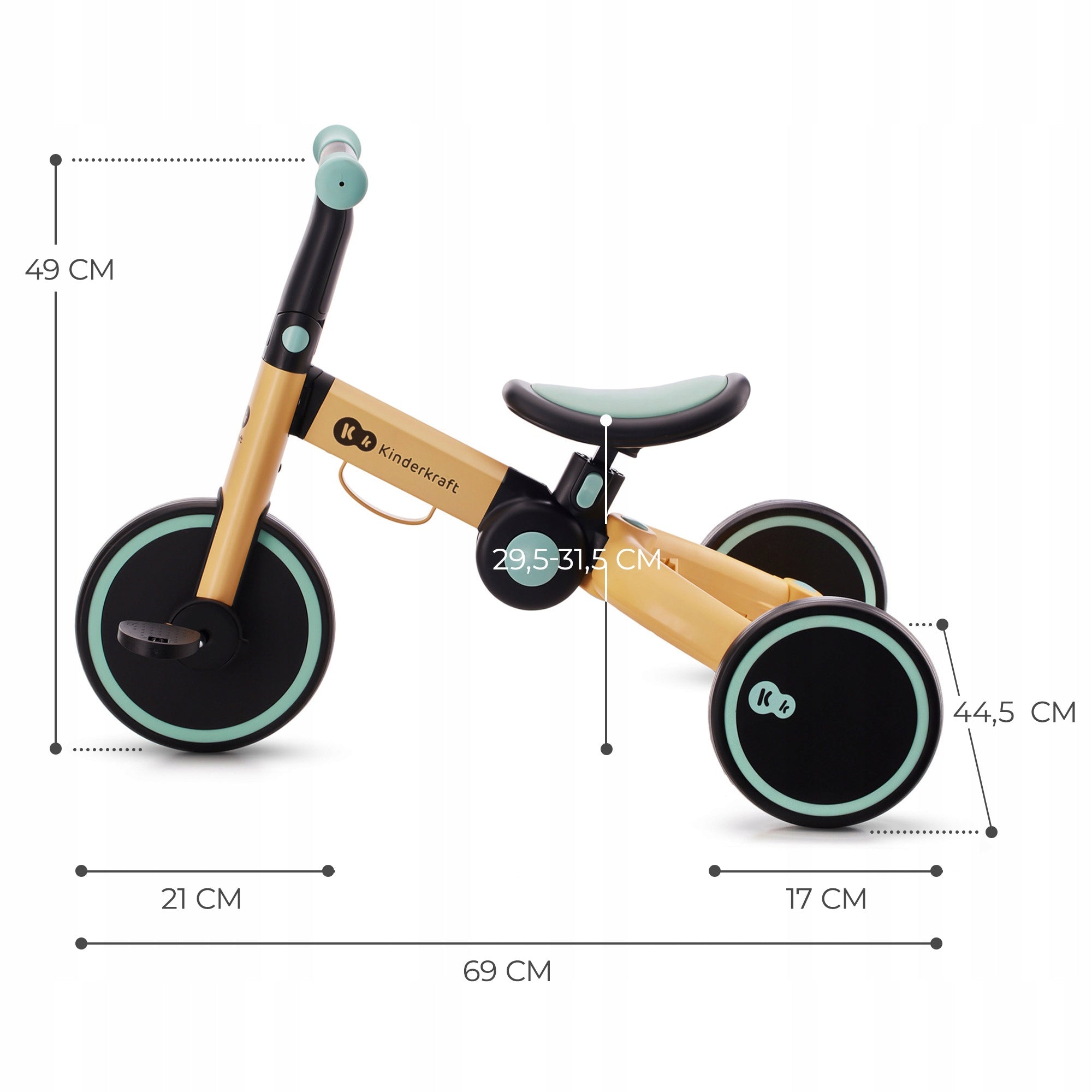 Tricycle 3in1 Kinderkraft 4Trike Ride-On Cross-Country Yellow Brake none