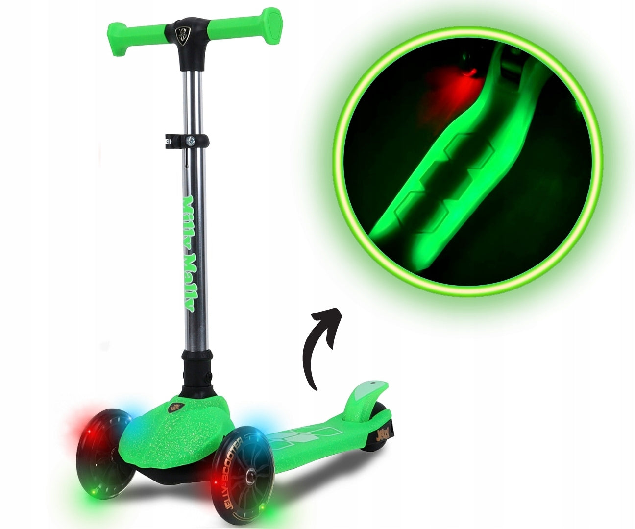 Tricycle scooter with LED backlight foldable Jelly Milly Mally Color green