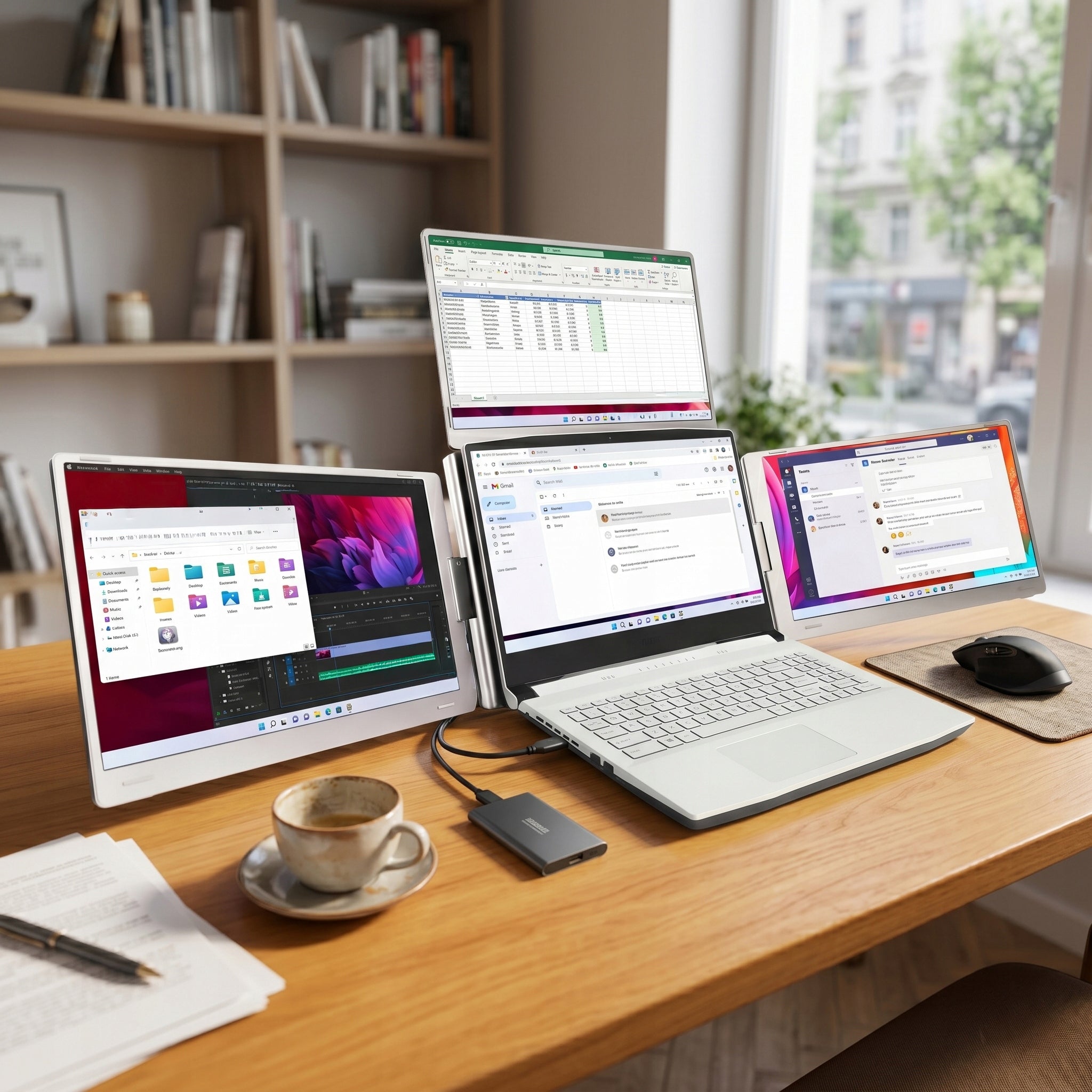 Triple Portable 3x 15.6" IPS Monitor, USB-C for 12"-17" Laptop, 3 Screens Manufacturer code S888