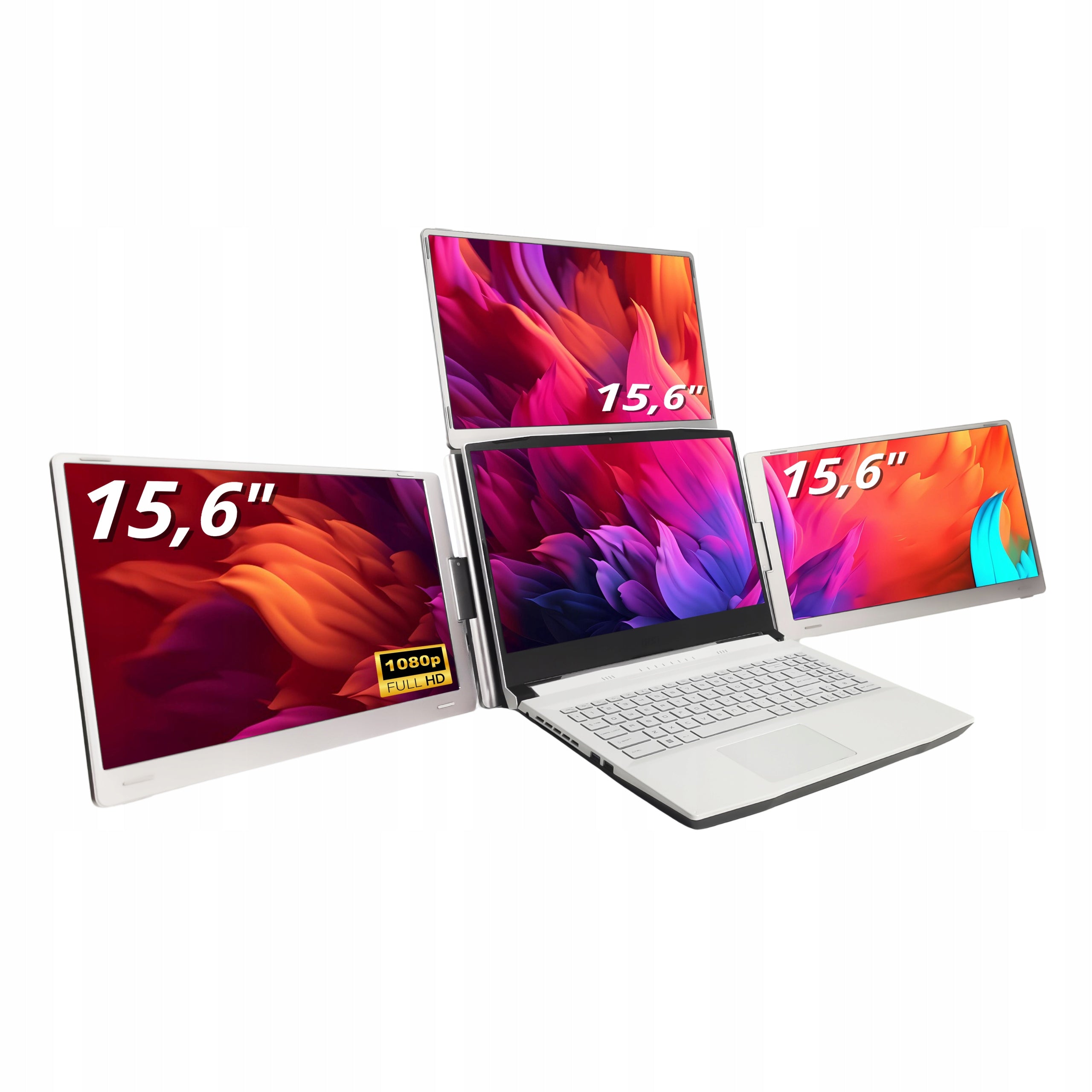 Triple Portable 3x 15.6" IPS Monitor, USB-C for 12"-17" Laptop, 3 Screens