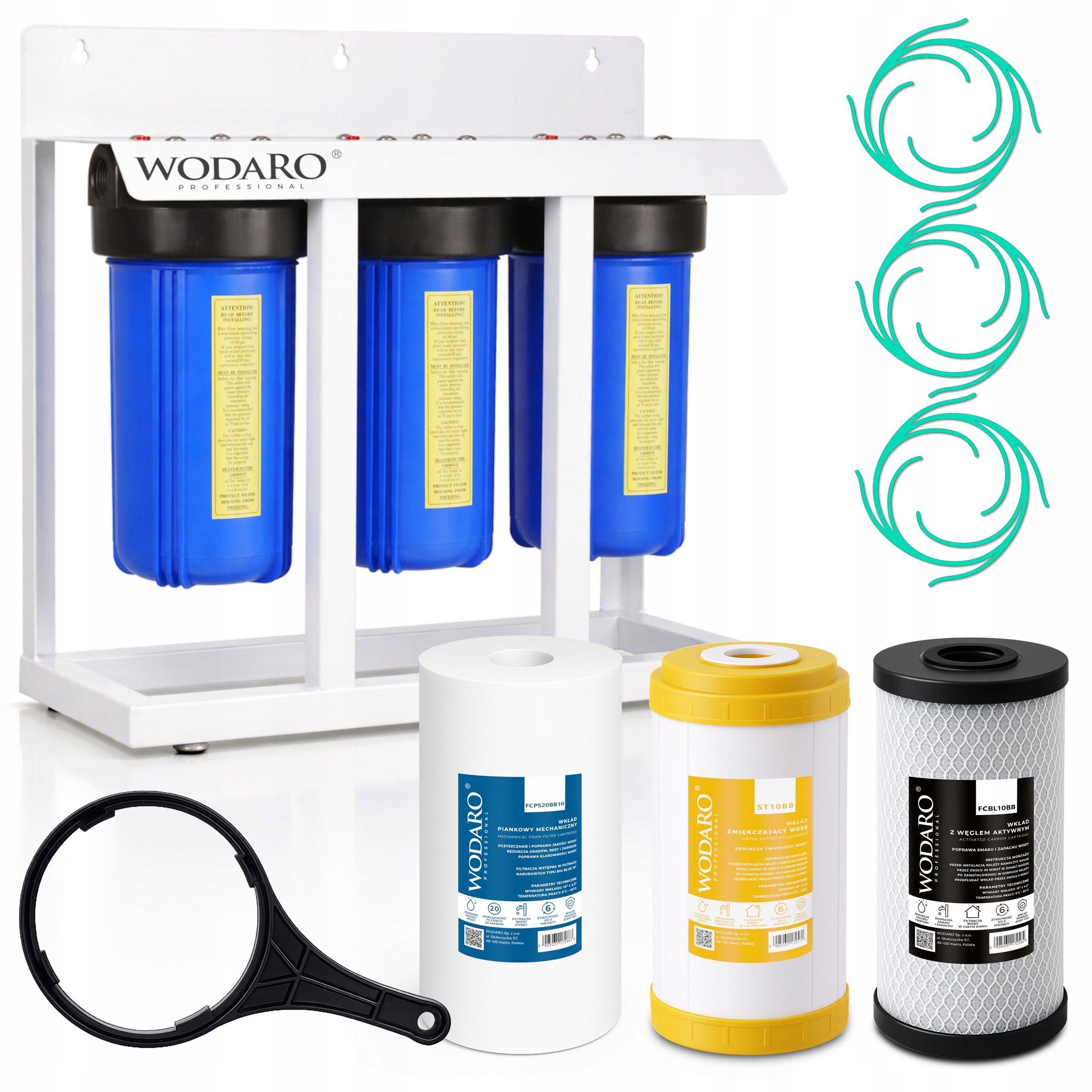 Triple Water Filter SOFTENER HBB10 WODARO In-line Body BIG BLUE 10"
