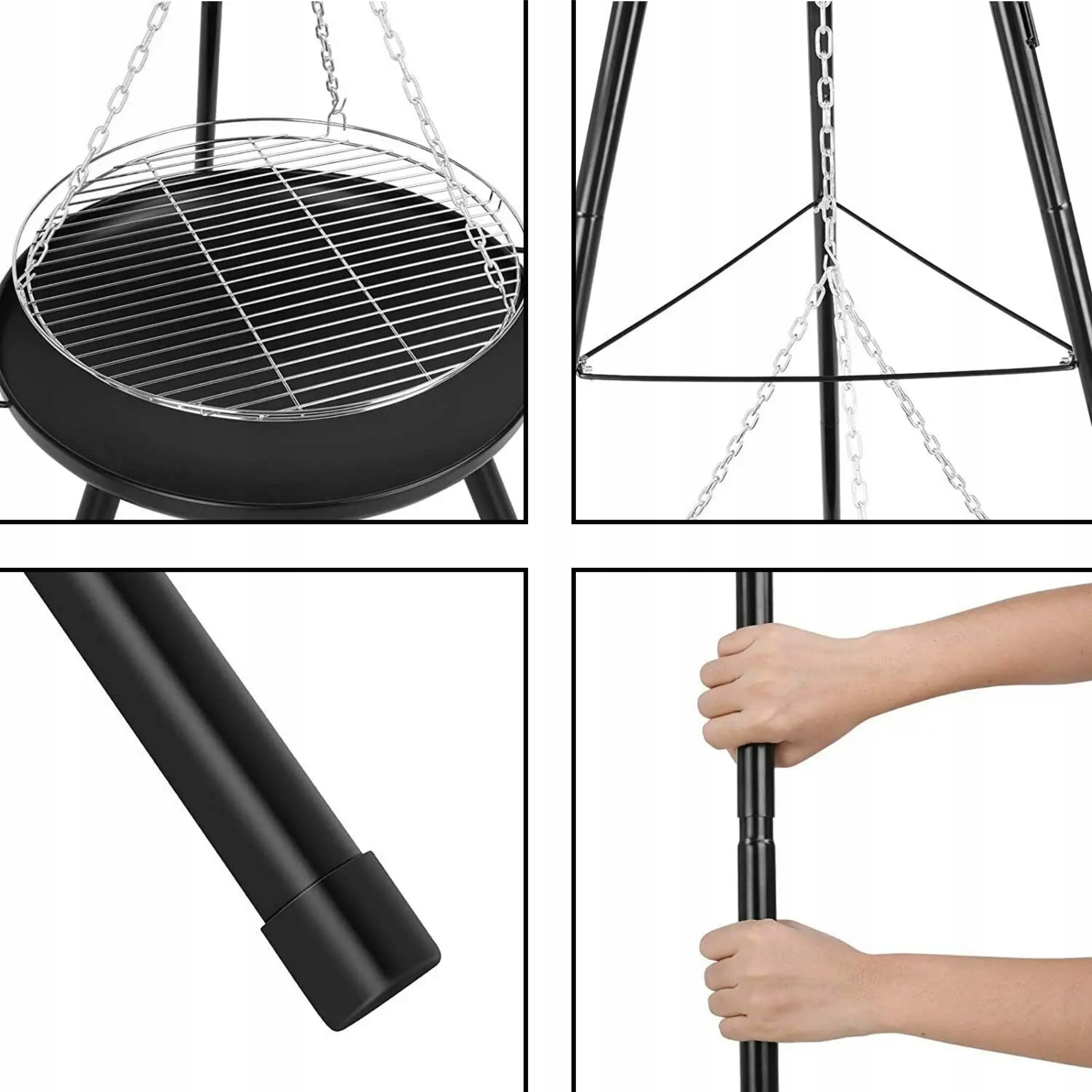 Tripod HAGE with steel grate 50 cm height 152 cm Manufacturer code Trójnóg do paleniska z akcesoriami