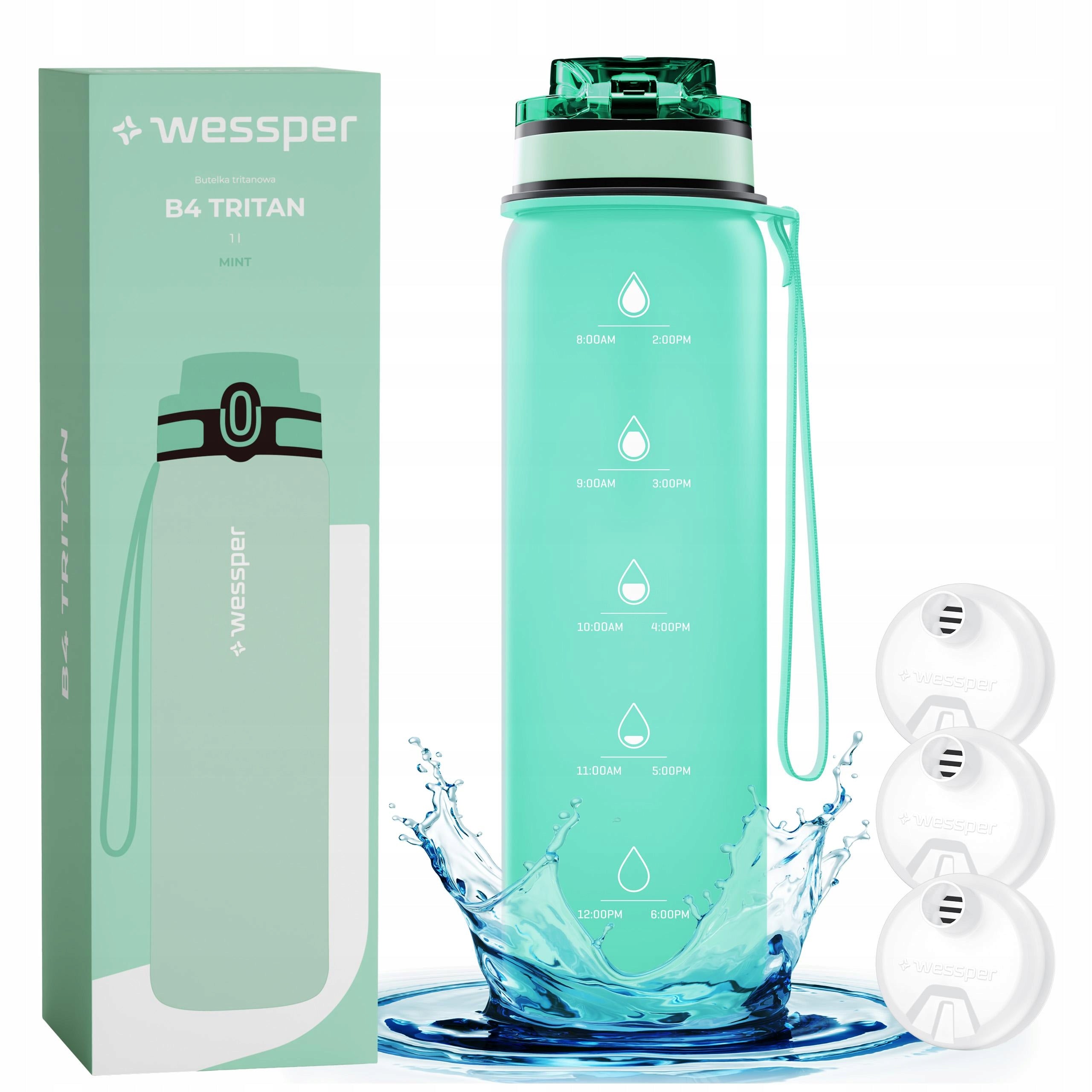 Tritan Motivational Water Bottle Wessper + 3x Filter