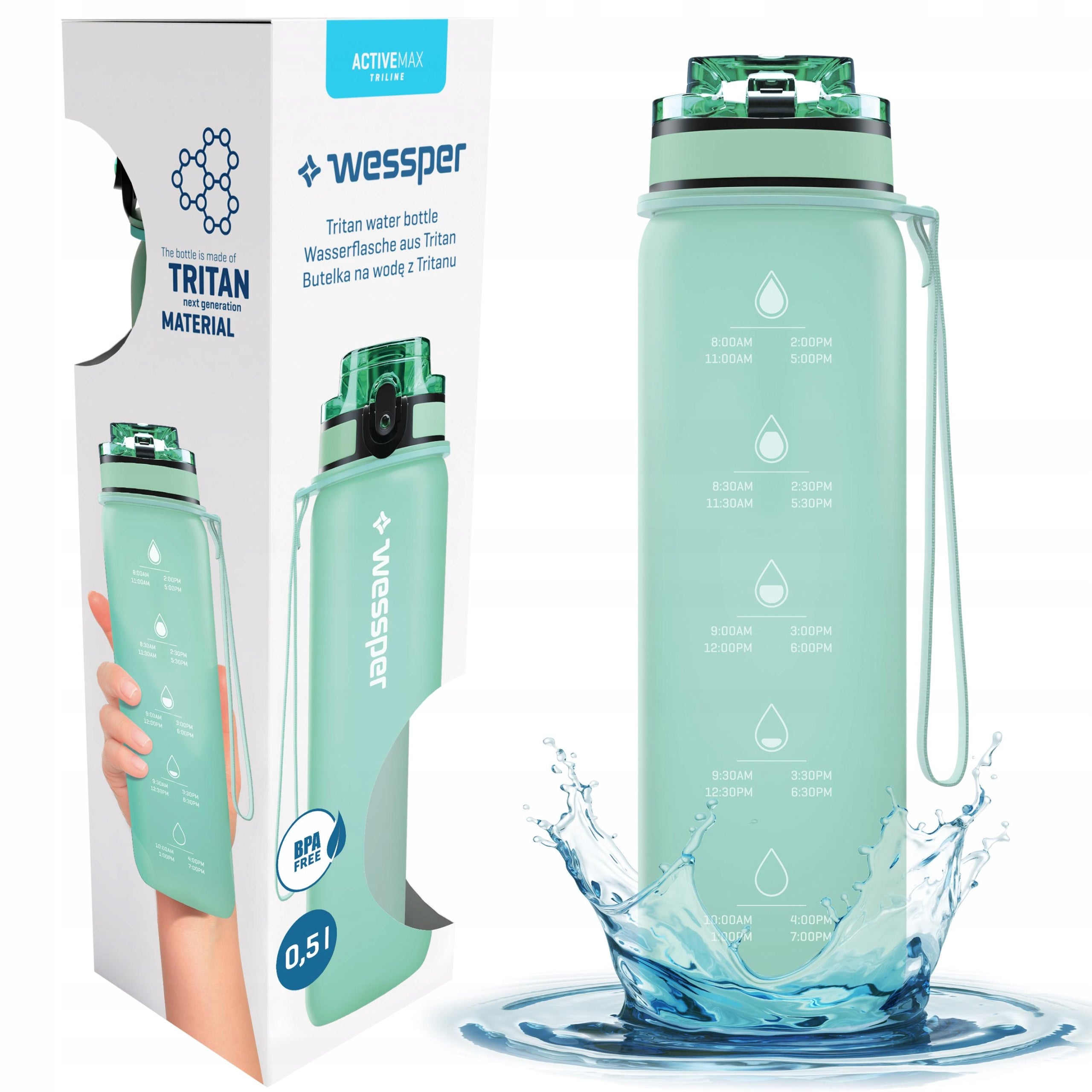 Tritan water bottle 500 ml water bottle with measuring cup Wessper Tritan sealed
