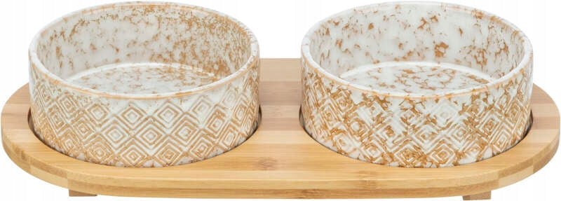 Trixie Dog Bowl Set Ceramic/Bamboo White/Ecru Manufacturer code 24829