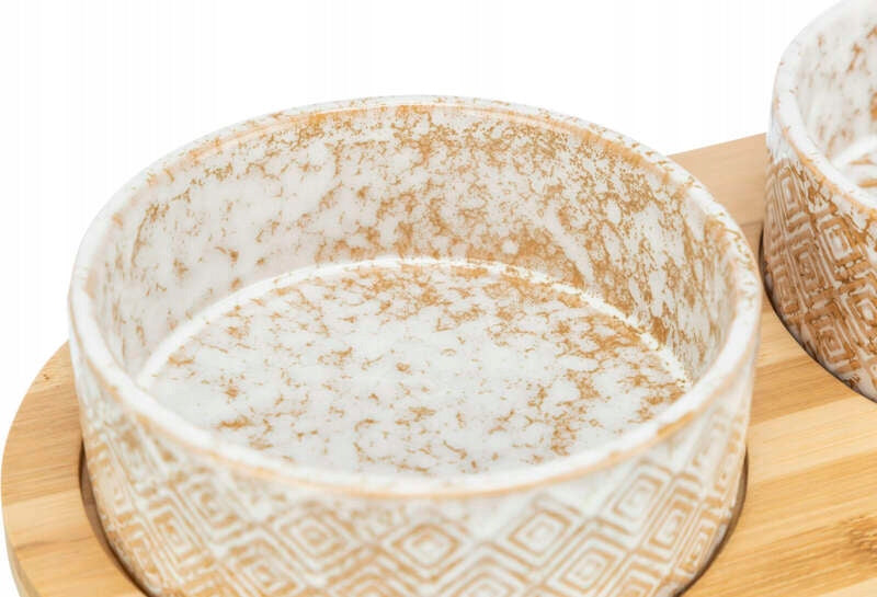 Trixie Dog Bowl Set Ceramic/Bamboo White/Ecru Product weight with unit packaging 1.9 kg