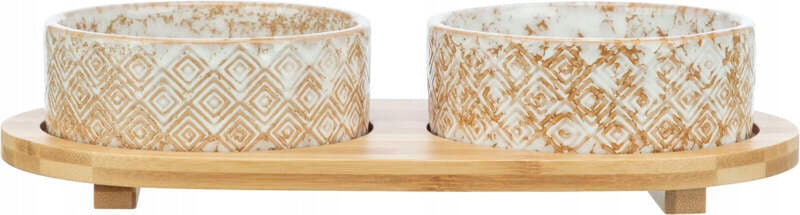 Trixie Dog Bowl Set Ceramic/Bamboo White/Light Brown 2x0.3l/12cm Brand Trixie