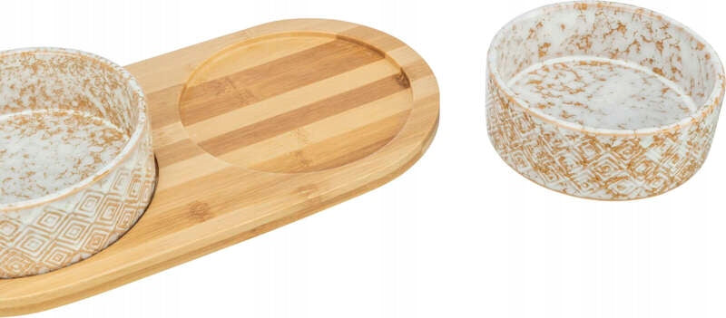 Trixie Dog Bowl Set Ceramic/Bamboo White/Light Brown 2x0.3l/12cm Device type set of two bowls