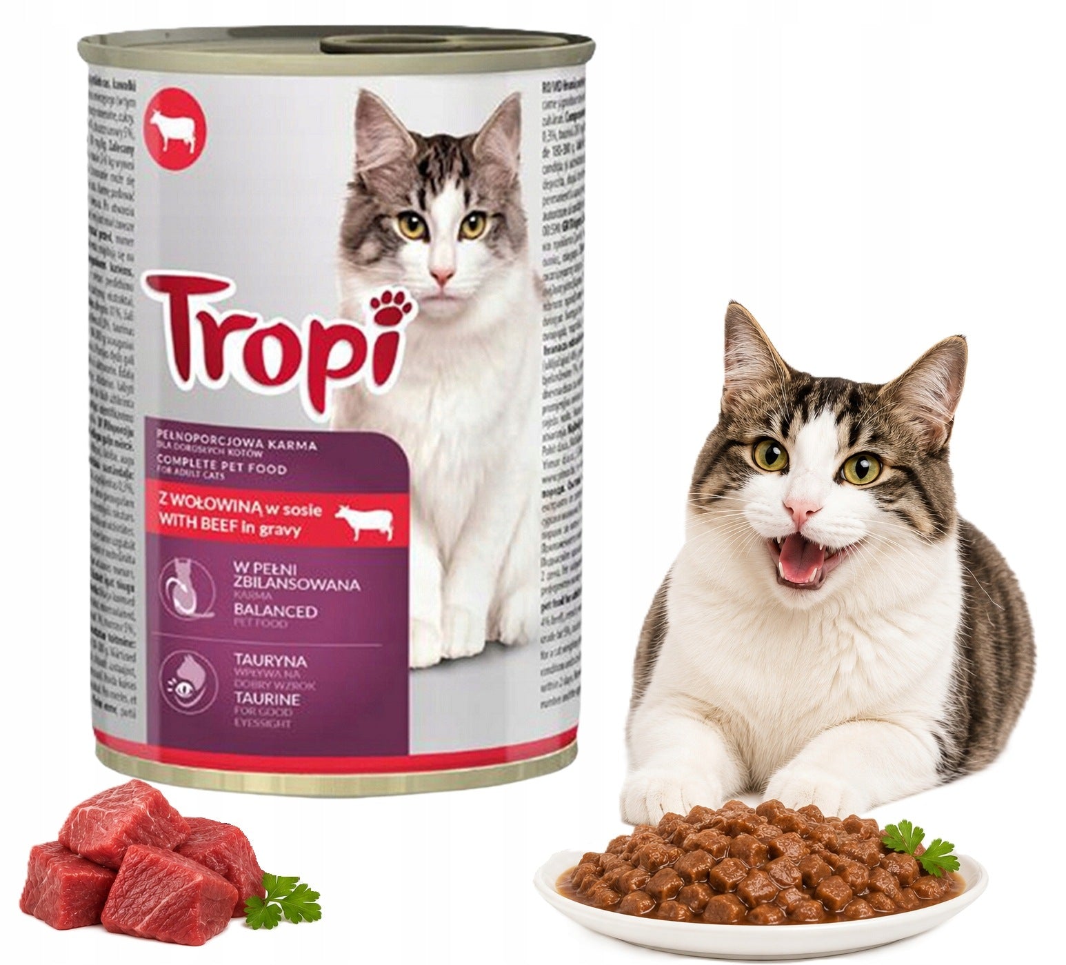 Tropi Wet cat food with beef 415g wholesome