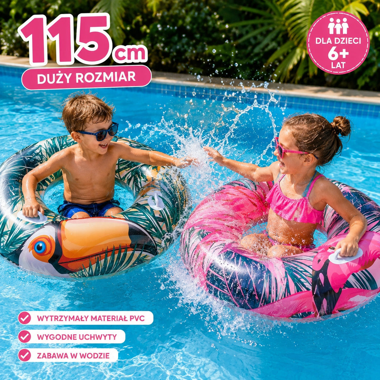 Tropical Swimming Wheel Flamingo Toucan 115cm Jilong Product width 115 cm