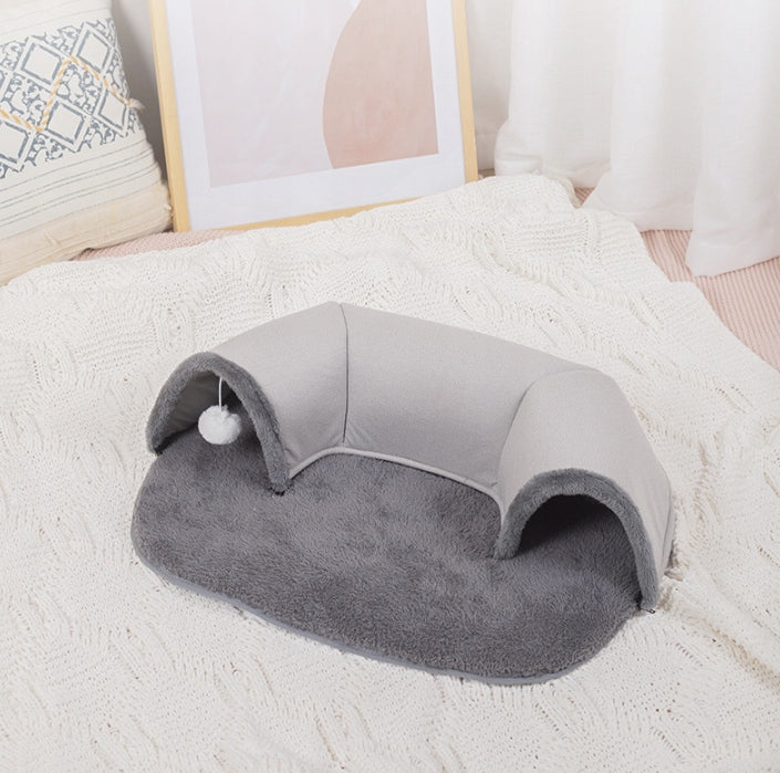 Tunnel bed play mat rustling with rabbit cat pendant Color gray