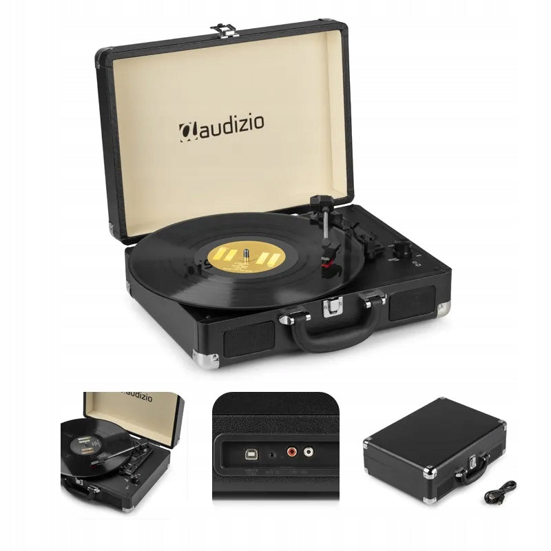 Turntable in case with stereo speakers conversion vinyl Audizio black