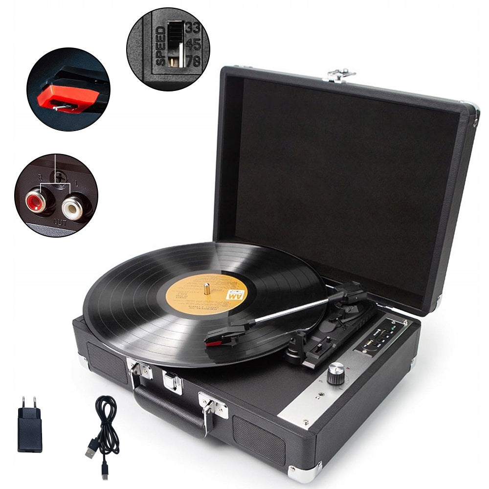Turntable in case with stereo speakers conversion vinyl black Brand no brand
