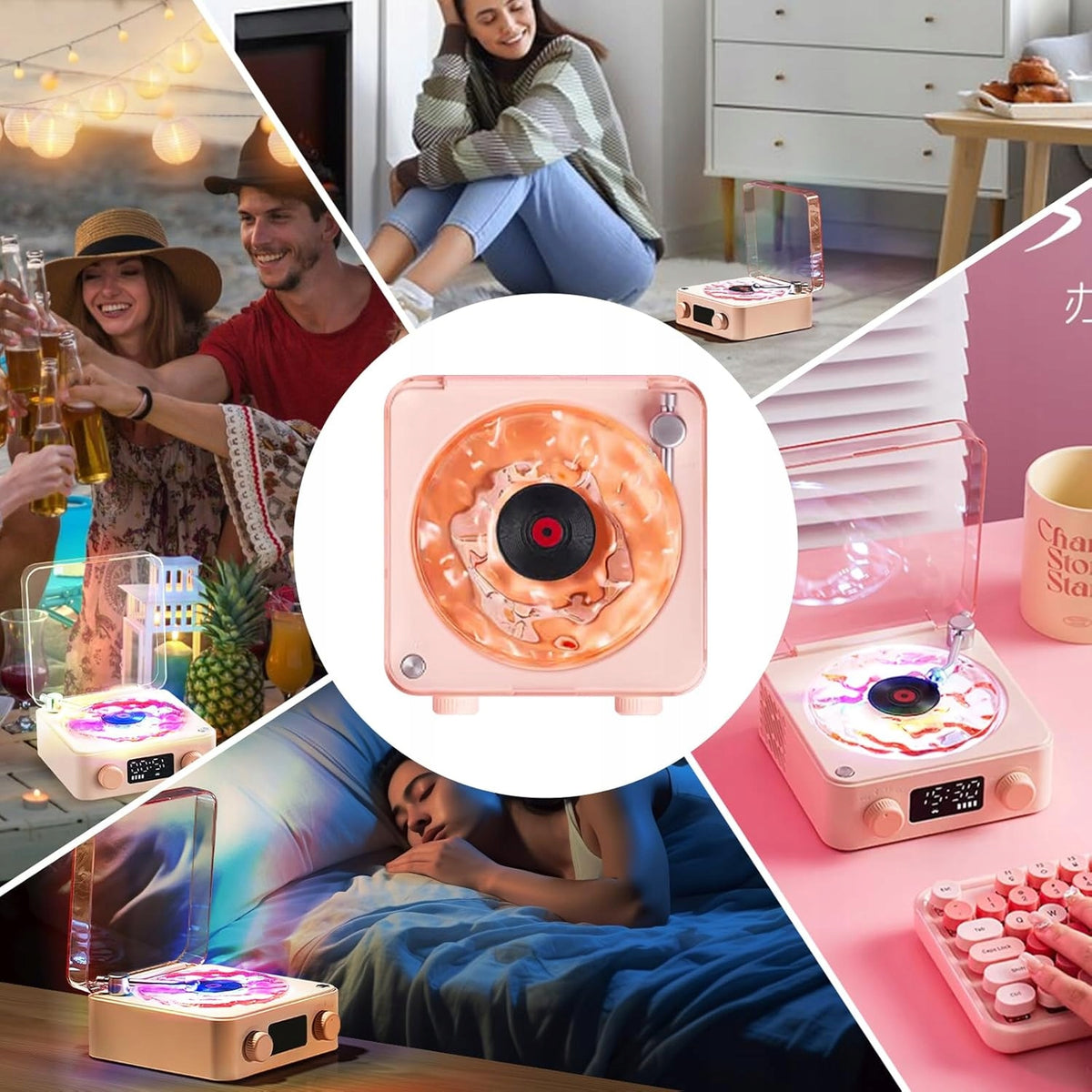 Turntable with Bluetooth, retro style, stereo speakers, with night light. Brand no brand
