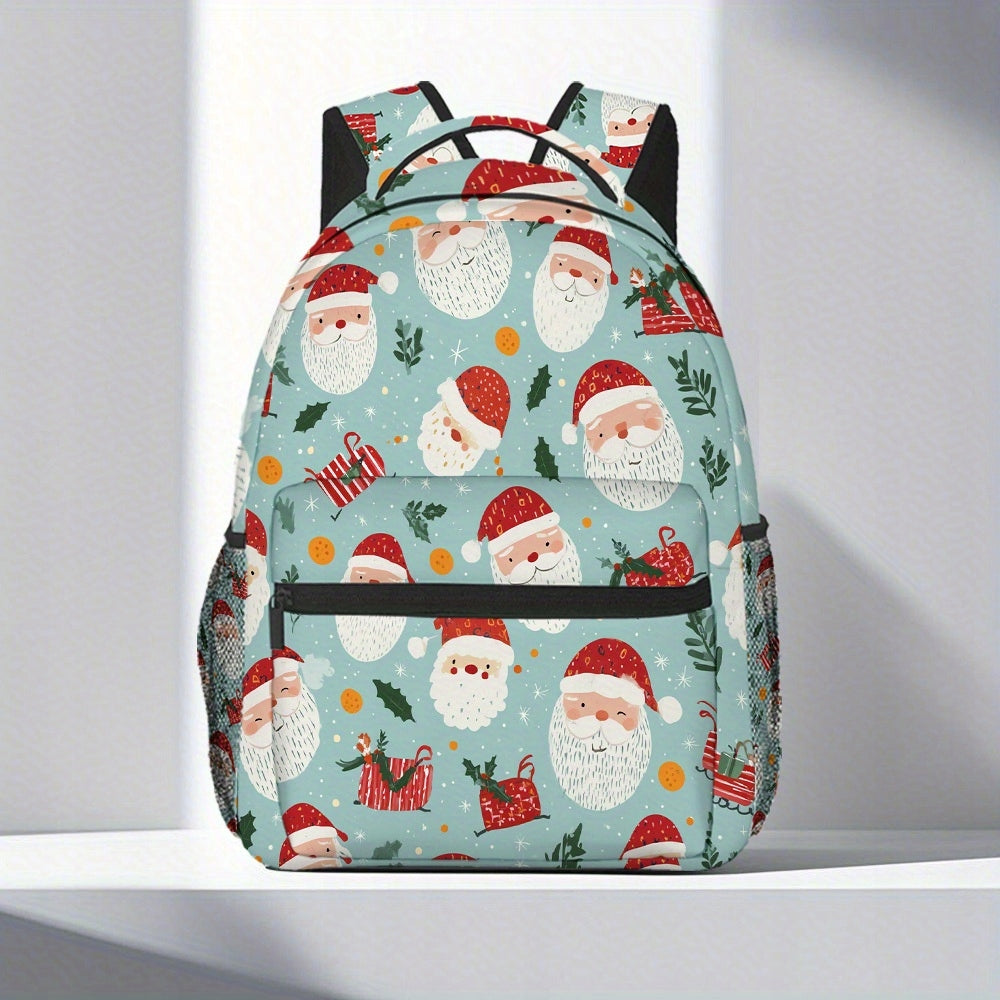 Turquoise Blue White Christmas Santa Elves Reindeer Travel Backpack
