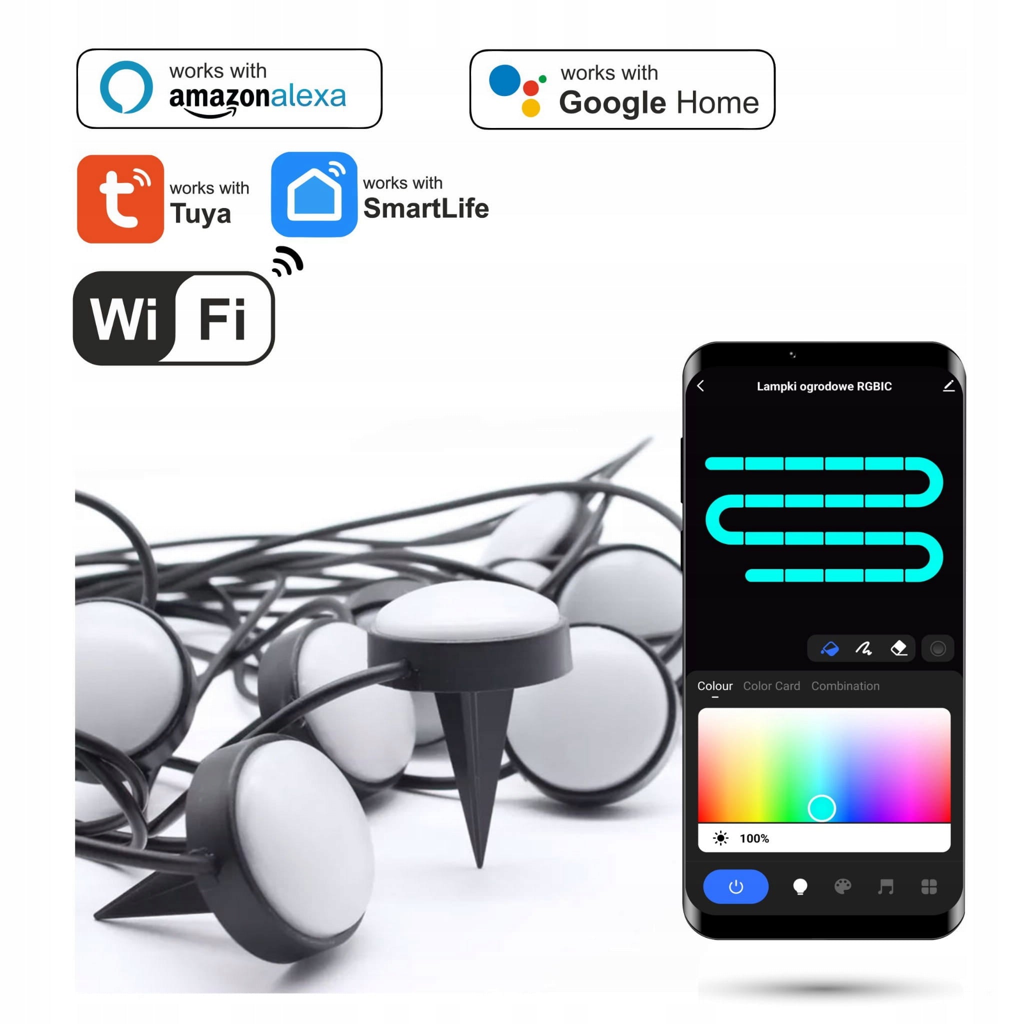 Tuya RGBIC 15m Wifi Garden Lights Driven into the Ground