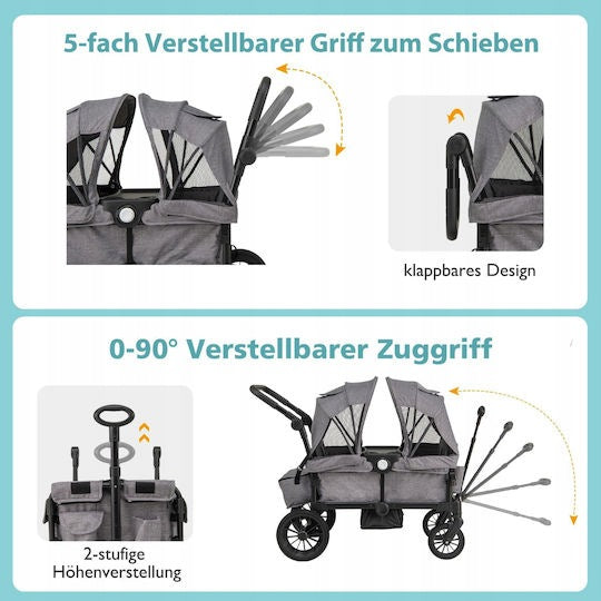 Twin Stroller 2 Person Stroller Folding Grey 2x25 kg, Beach Packaging status original