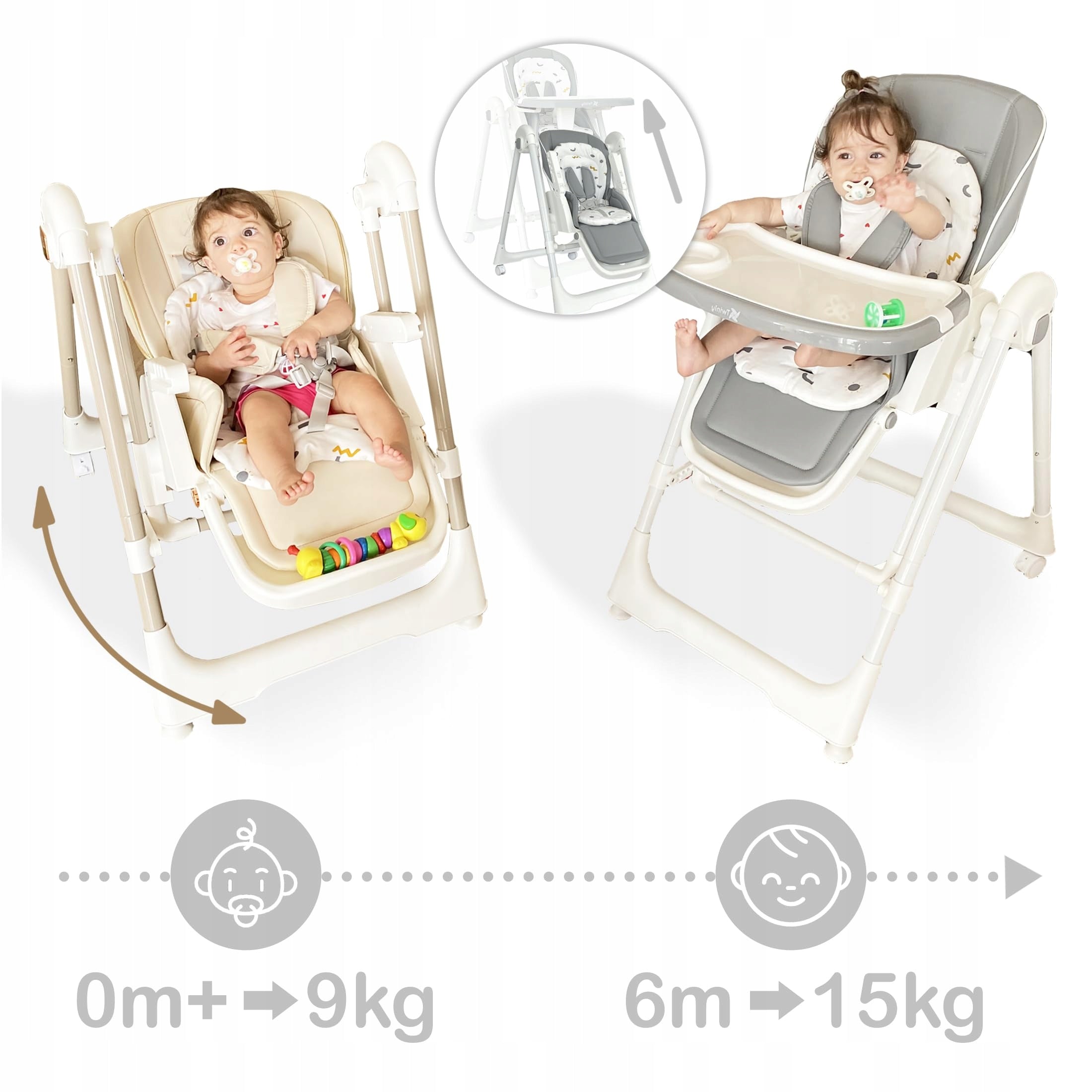 Twinly 3-in-1 Infant Highchair Movity: Sun Lounger, Swing - Grey Manufacturer code 8436616610067