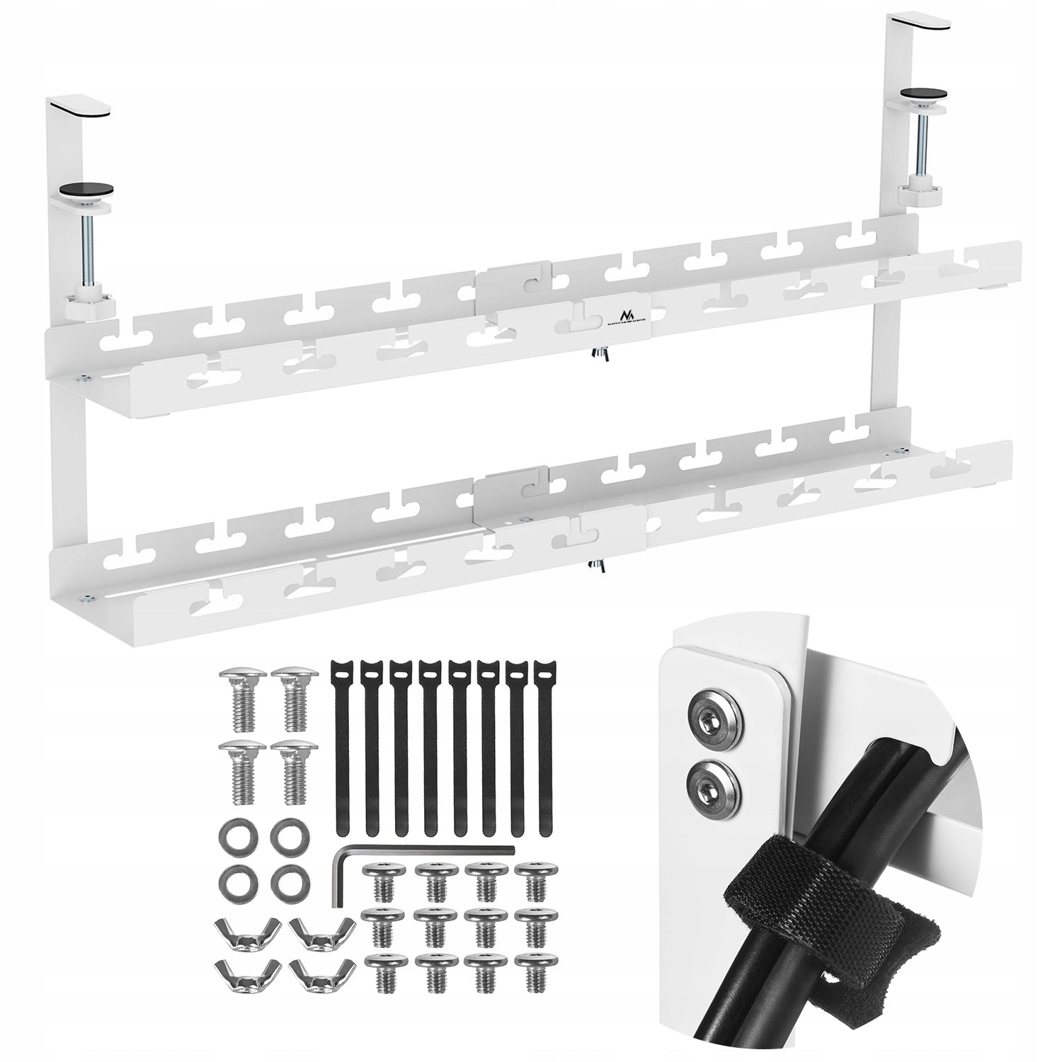 Two-Tier Organizer Under Desk White Without Drilling For Cable Strip