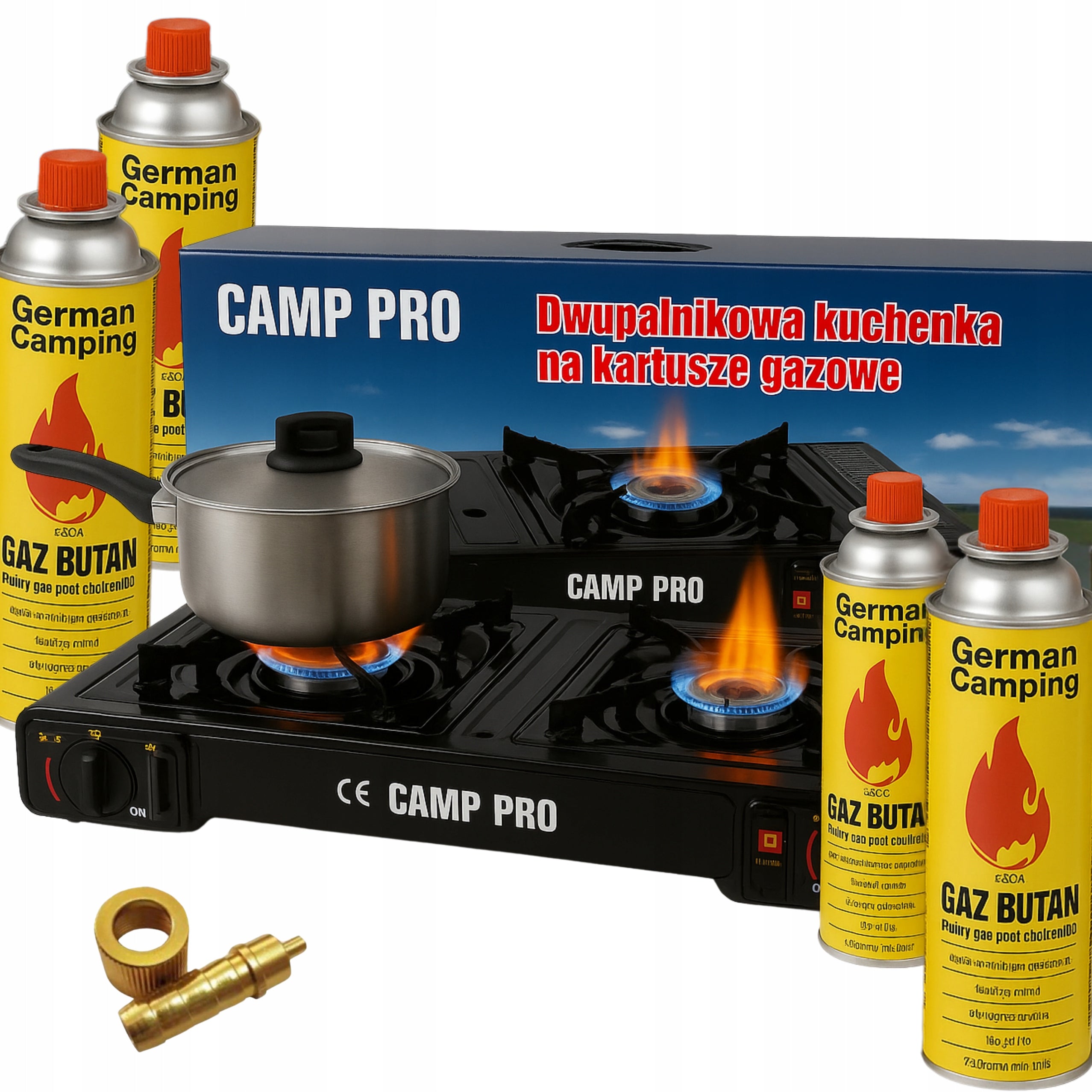 Two-burner Tourist Stove GAS Double + 4x GAS CARTRIDGE FREEBIE