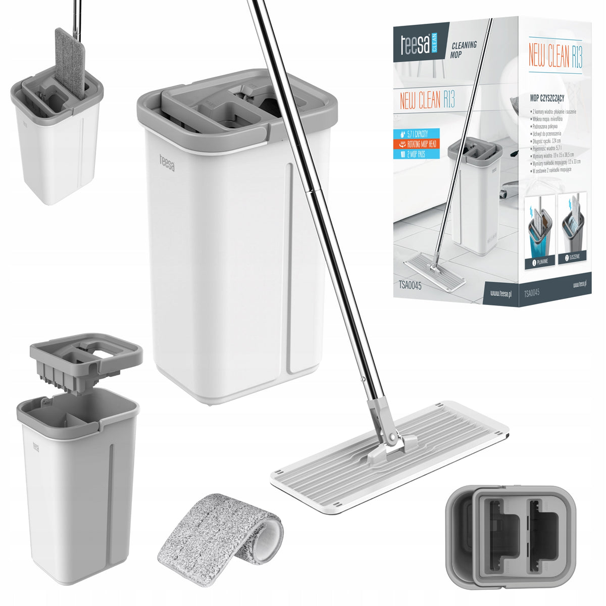 Two-chamber mop Teesa New Clean R13 flat 2x microfiber 5,7L