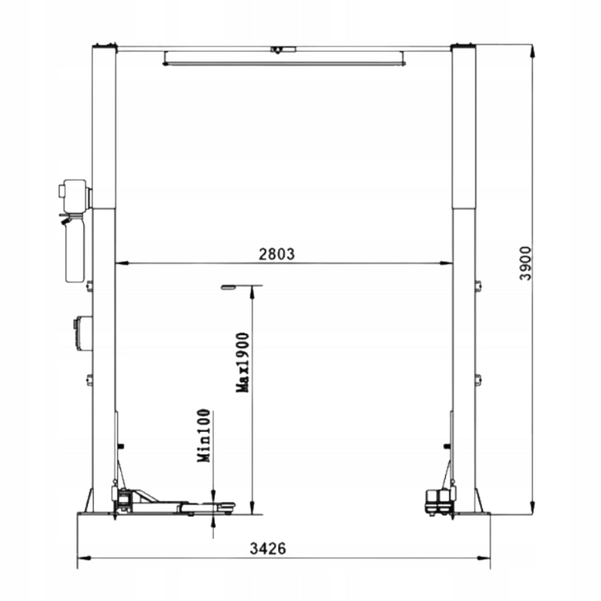 Two-column LIFT WITH TOP 1900mm 4T 400V high MELL PRO Brand Mell Pro