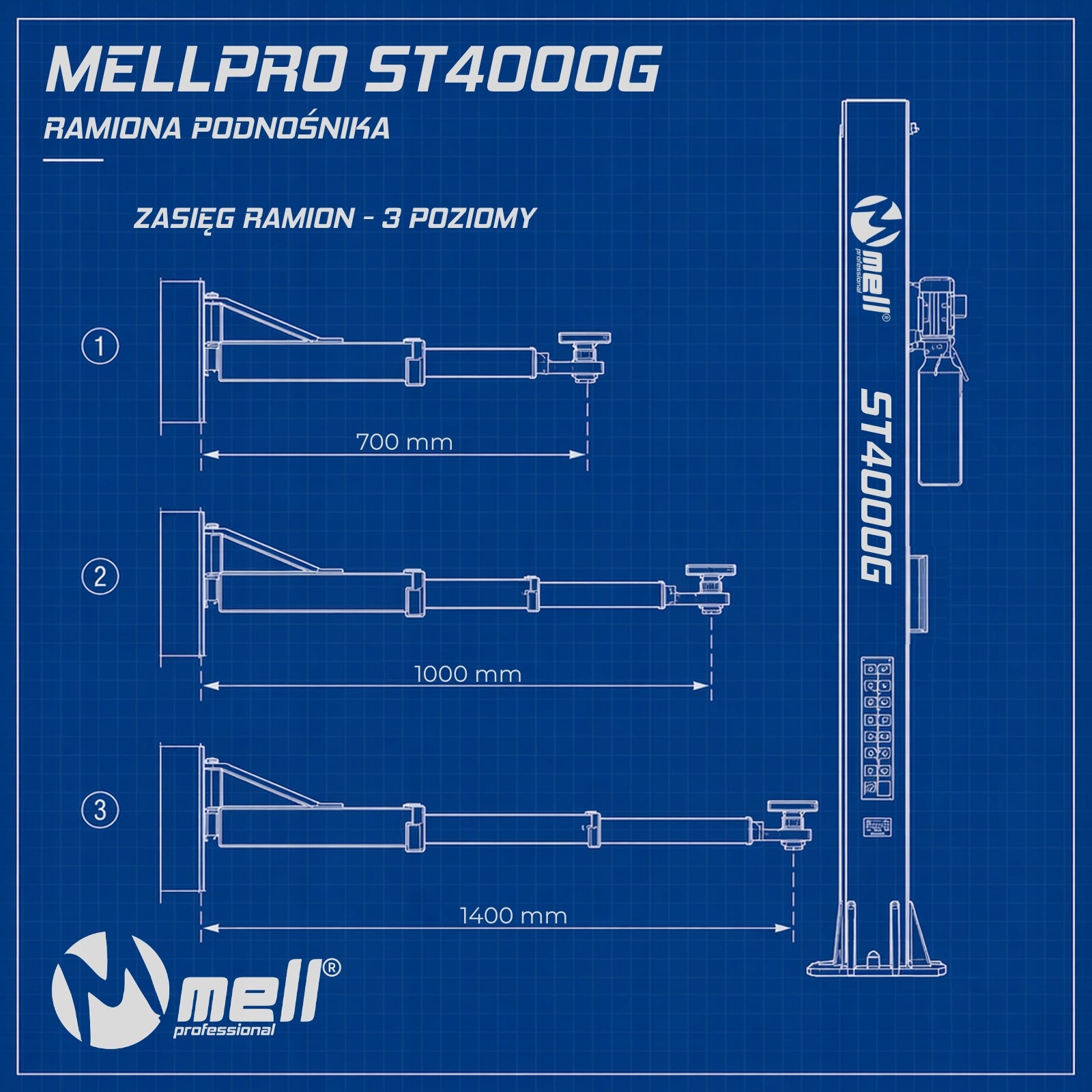 Two-column LIFT WITH TOP 1900mm 4T 400V high MELL PRO Manufacturer code ST4000G