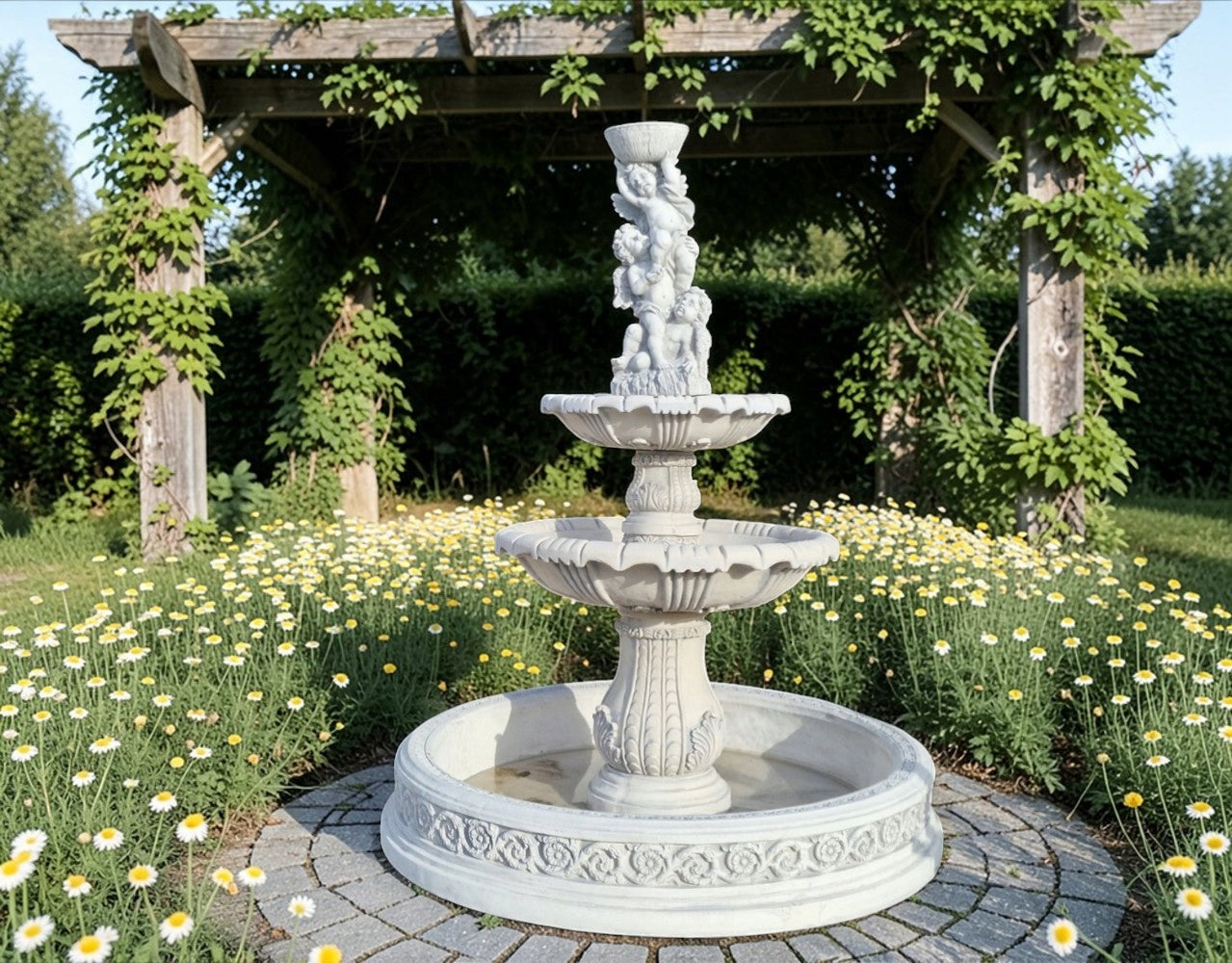 Two-level fountain Adda Pool with Amorki Bottom White cement figure Manufacturer Ag-Bet