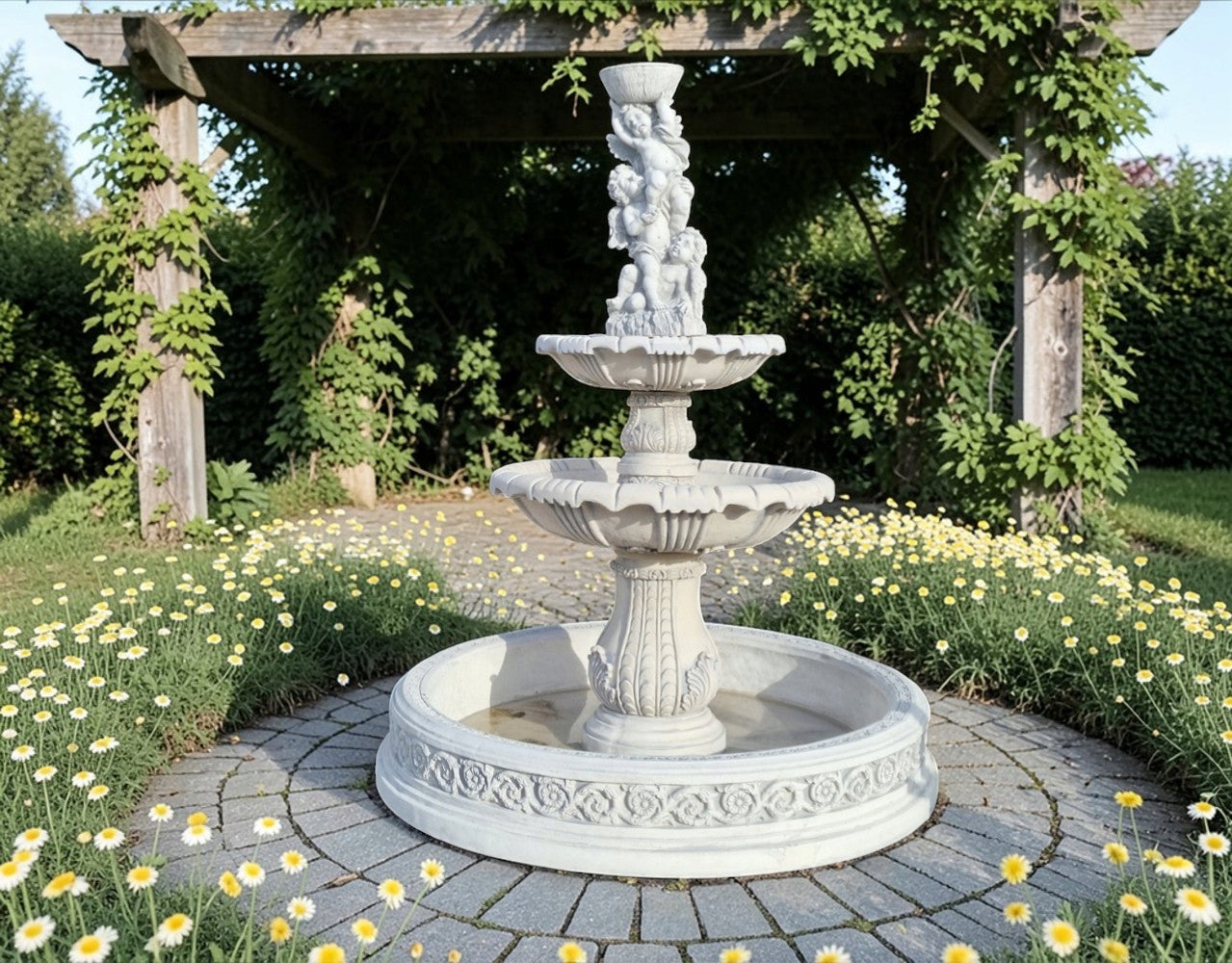 Two-level fountain Adda Pool with Amorki Bottom White cement figure Type fountain (pump)