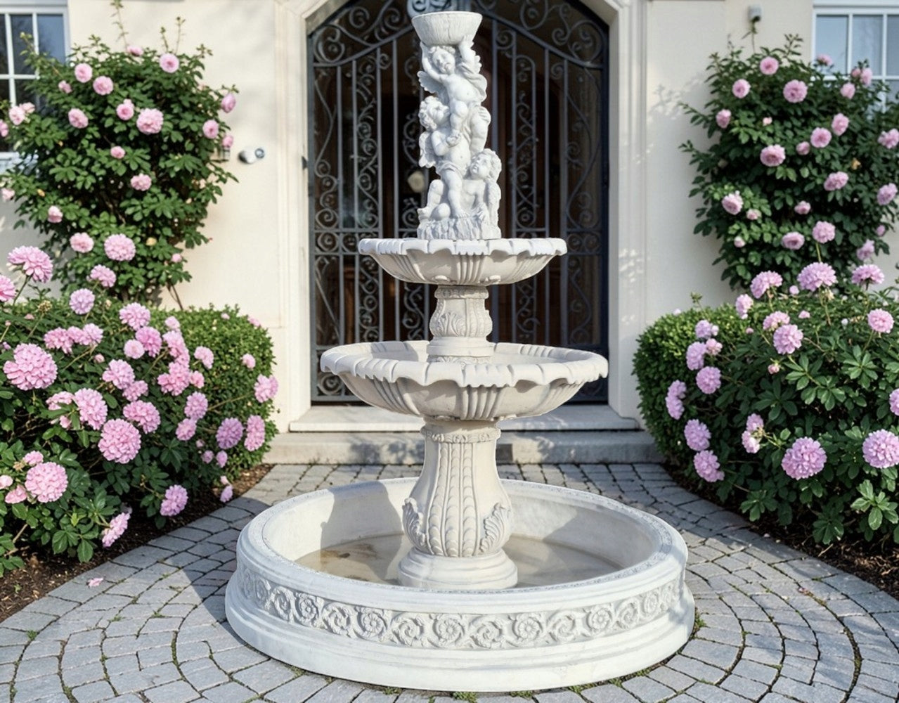 Two-level fountain Adda Pool with Amorki Bottom White cement figure