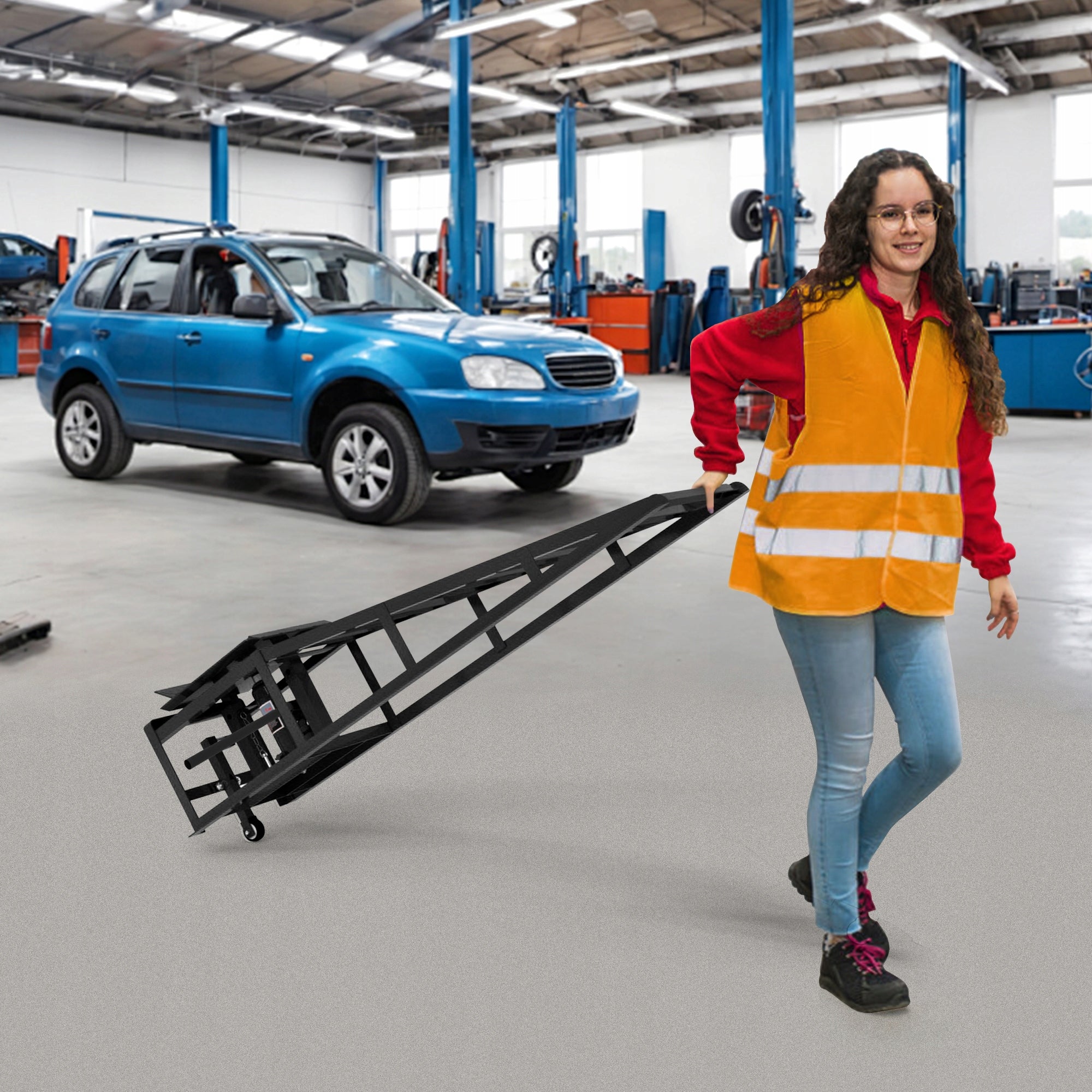 Two parts, 5 tons (11 065 lbs), heavy duty ramp, black. Brand no brand