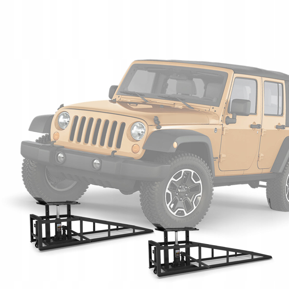 Two parts, 5 tons (11 065 lbs), heavy duty ramp, black.