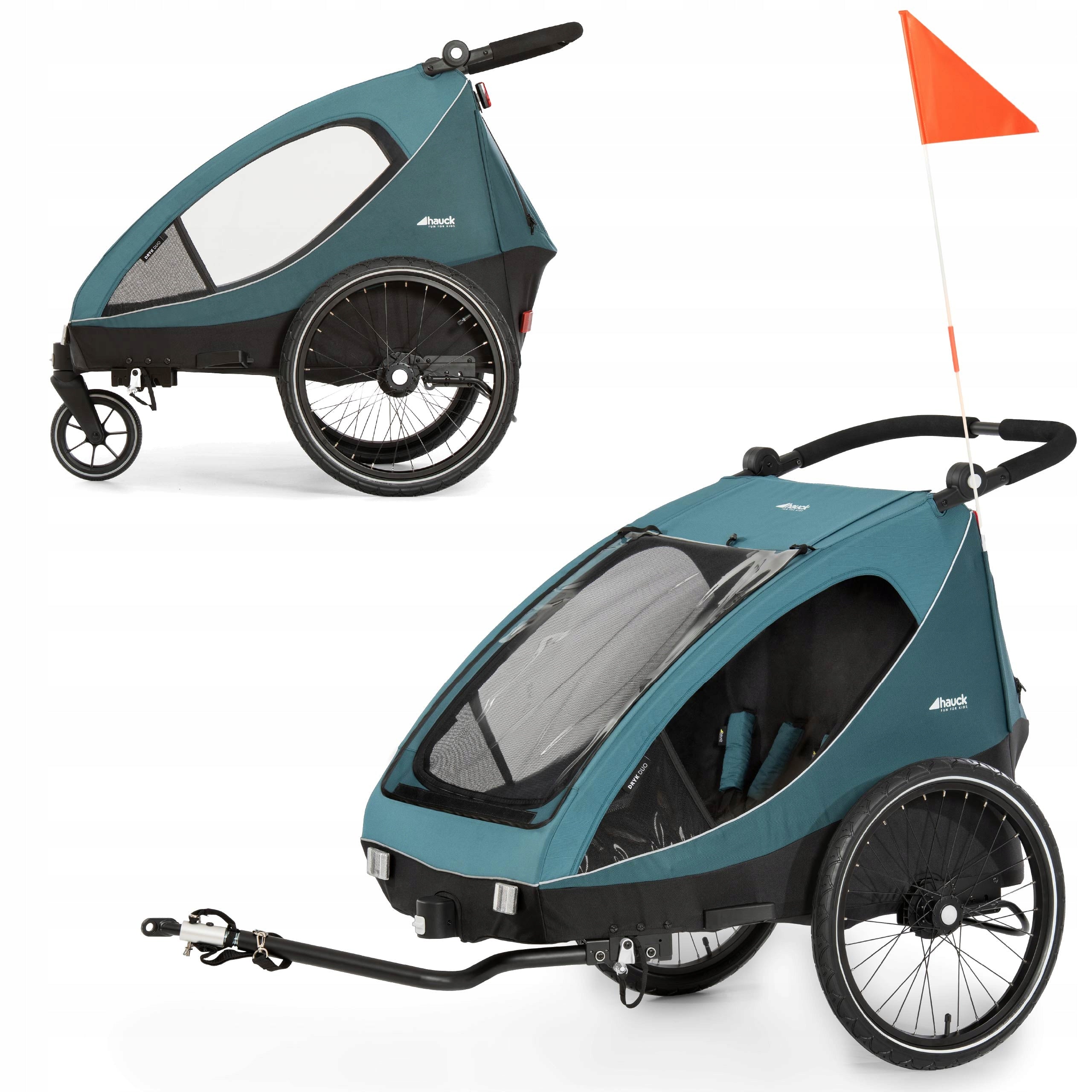 Two-seater bicycle trailer solid Hauck Dryk Duo stroller Ocean Green