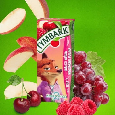 Tymbark Juice 100% apple cherry grape raspberry for children 200ml Brand Tymbark
