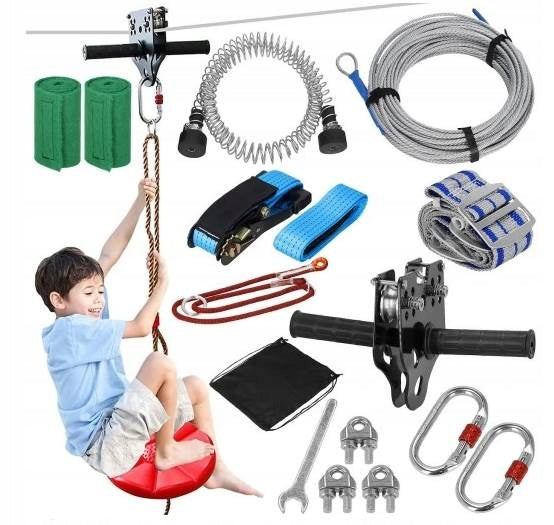 Tyrolean 30m STRONG ROPE 6mm rope slide with seat QUICK INSTALLATION