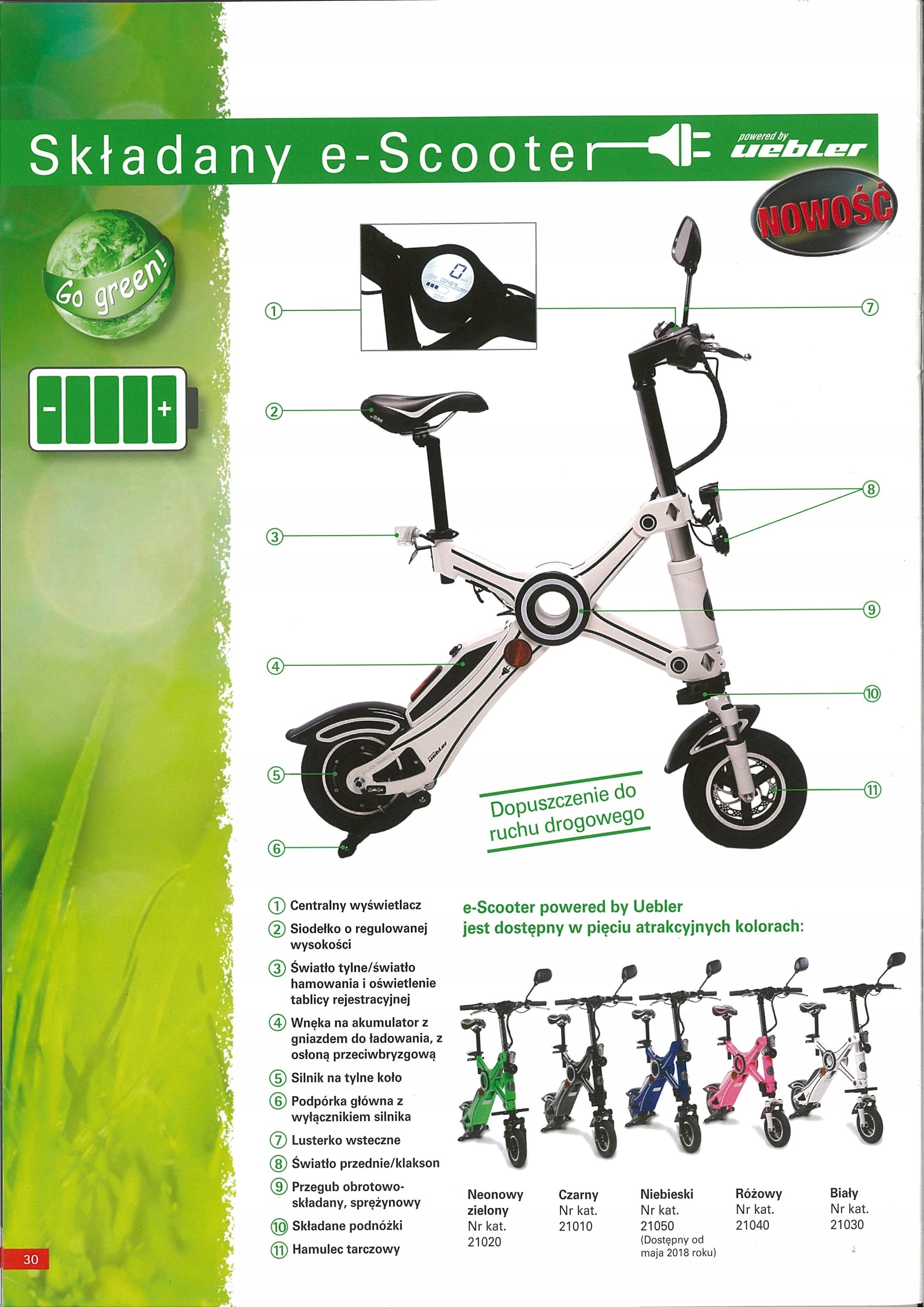 UEBLER FOLDING ELECTRIC SCOOTER Color green