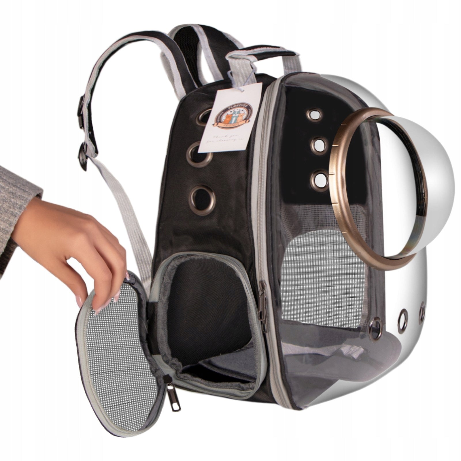 UFO BACKPACK FOR CAT RIGID TRANSPORTER TRANSPARENT KITTEN IN VIEW