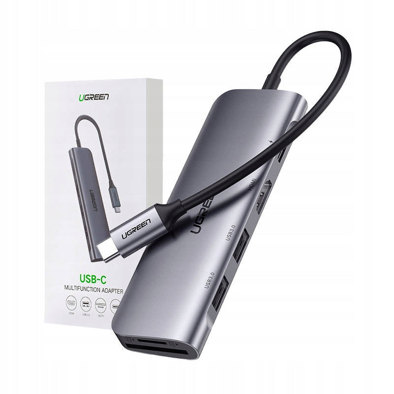 UGREEN CM195 Hub USB-C HDMI 2xUSB 3.0 SD TF PD 100W 5Gbps 15cm Alu PC Cable