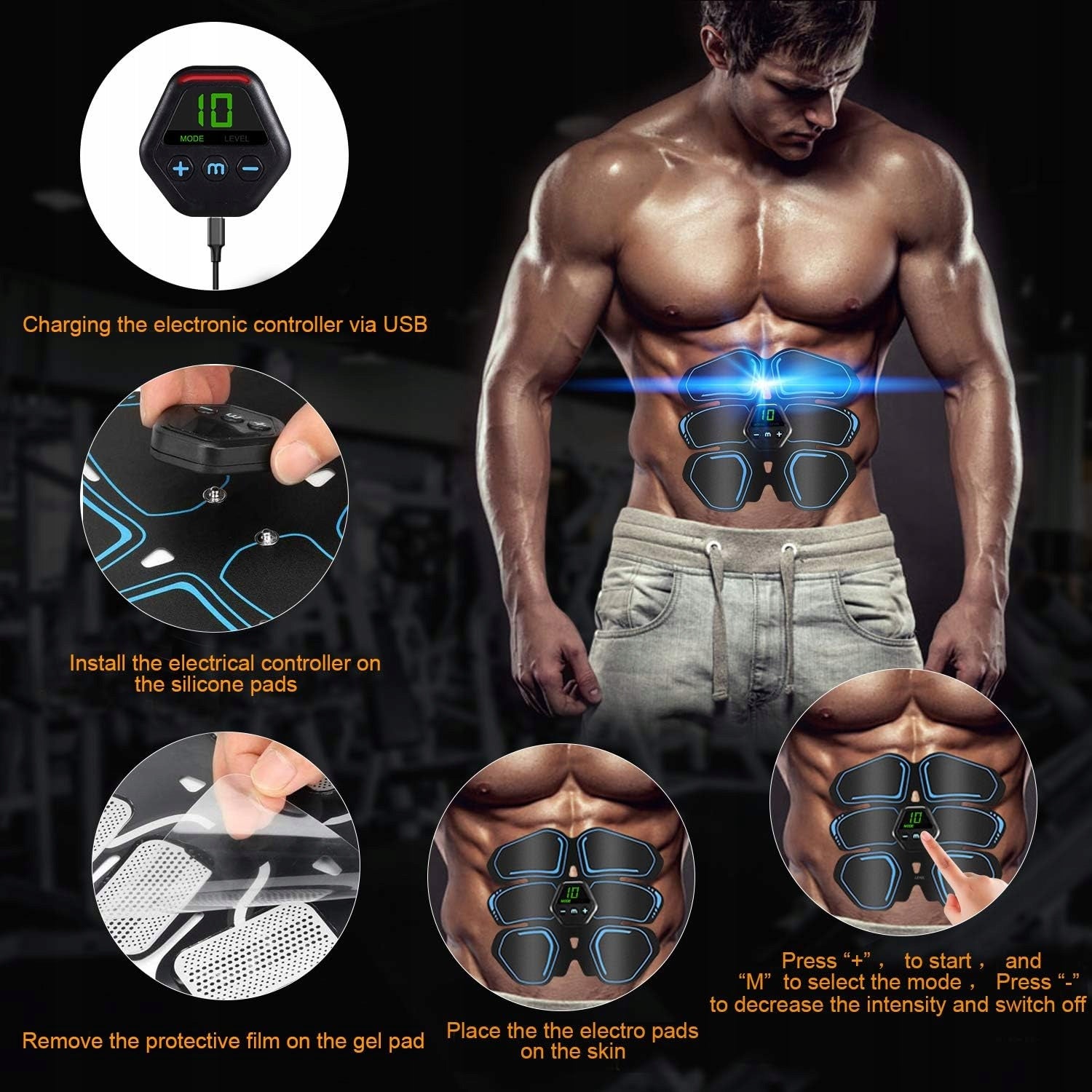 UIHOL EMS Abdominal Muscle Trainer with LCD, 10 Modes, 20 Intensity, USB Manufacturer code B08B4KKF83