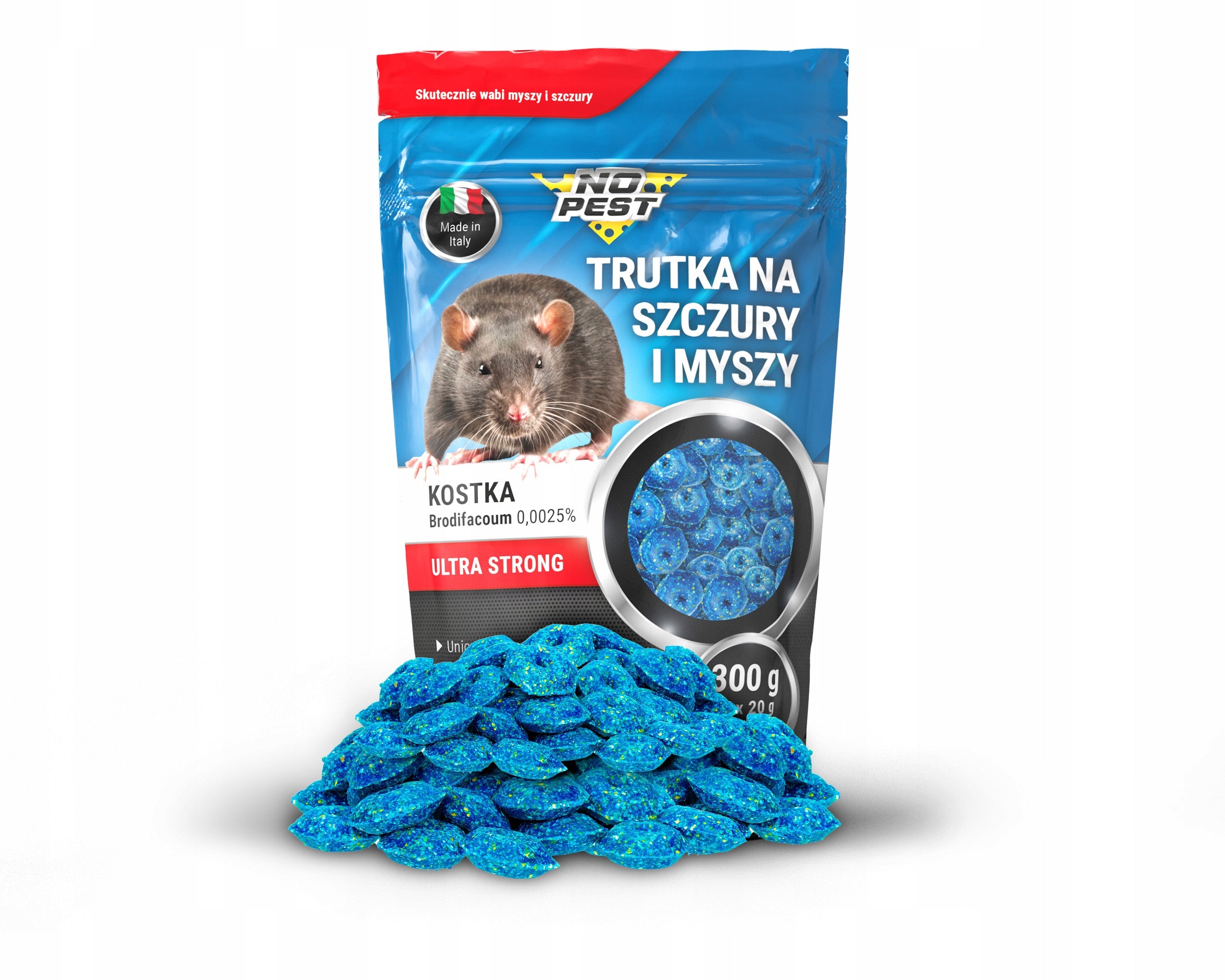 ULTRA STRONG POISON FOR RATS AND MICE CUBE NO PEST BRODIFACOUM 300G Packaging status original