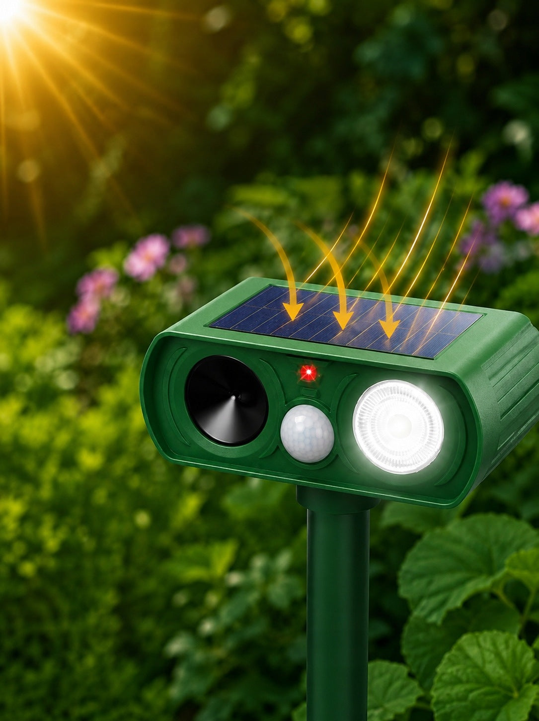 ULTRASONIC ANIMAL REPELLENT CAT MOLES DOGS SOLAR MOTION SENSOR Packaging status original