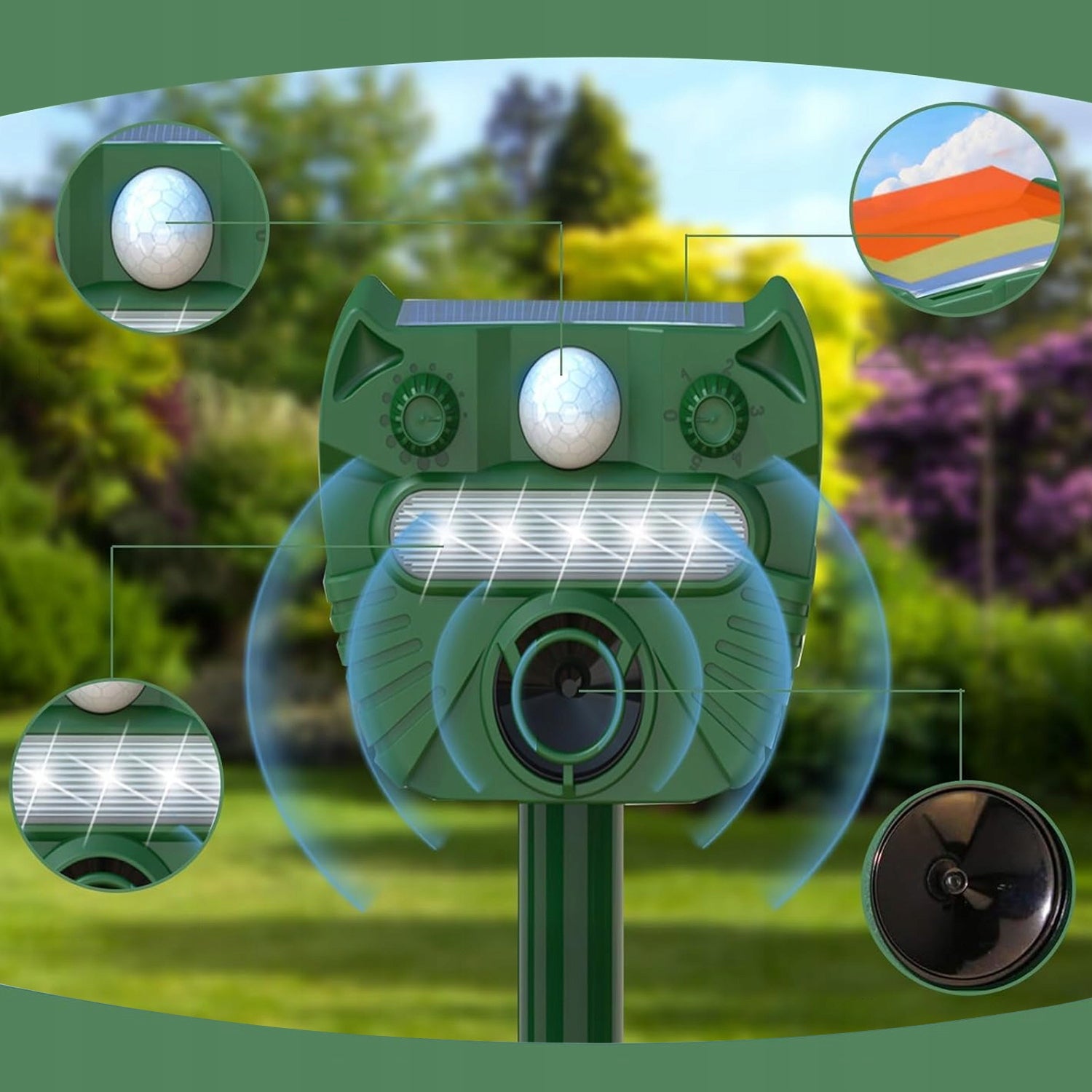 ULTRASONIC DEER REPELLENT WILD ANIMAL DETERRENT 5 MODES Batteries included no