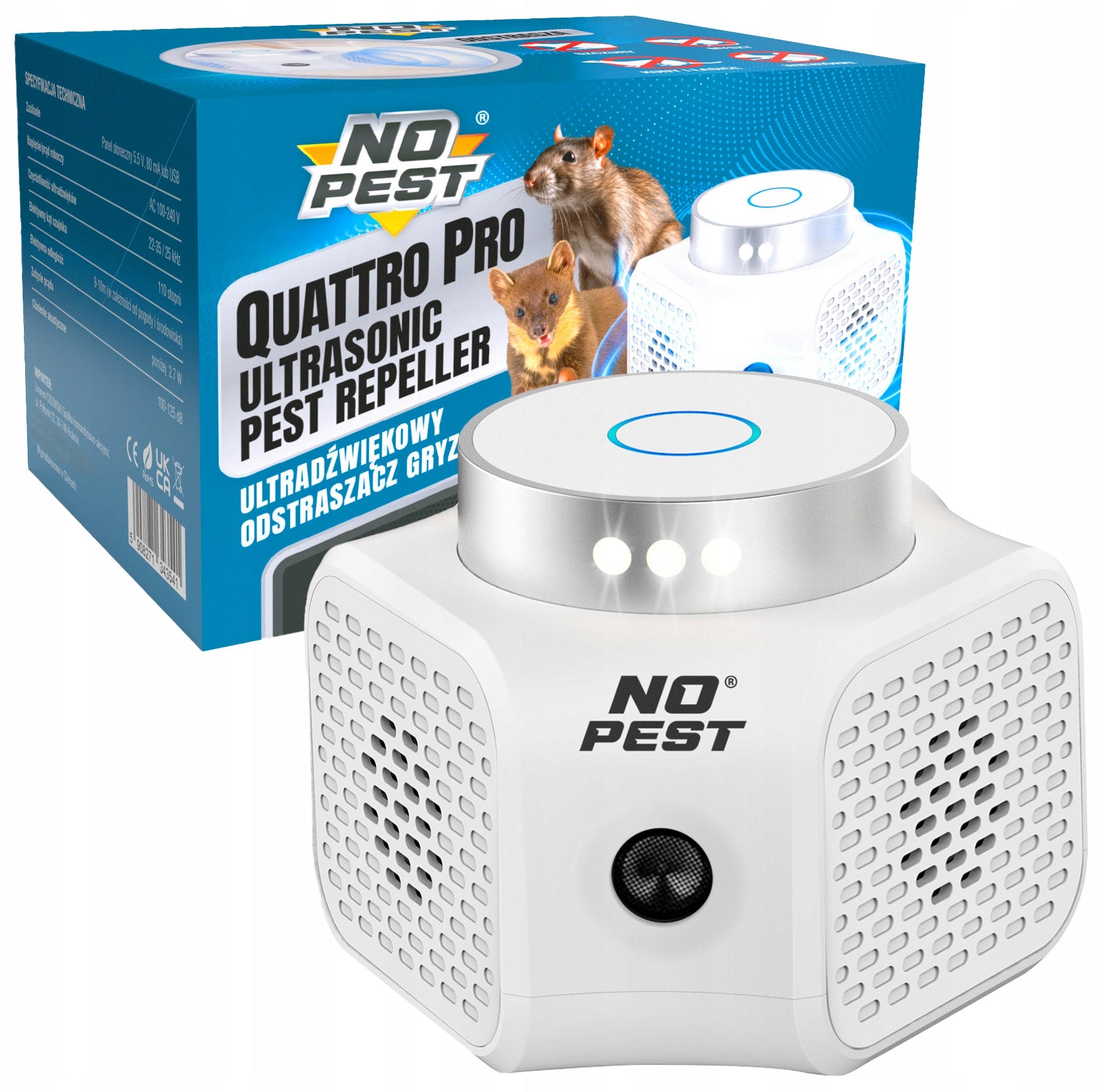 ULTRASONIC MARTEN REPELLENT FOR RODENT MICE NO PEST QUATTRO PRO Packaging status original