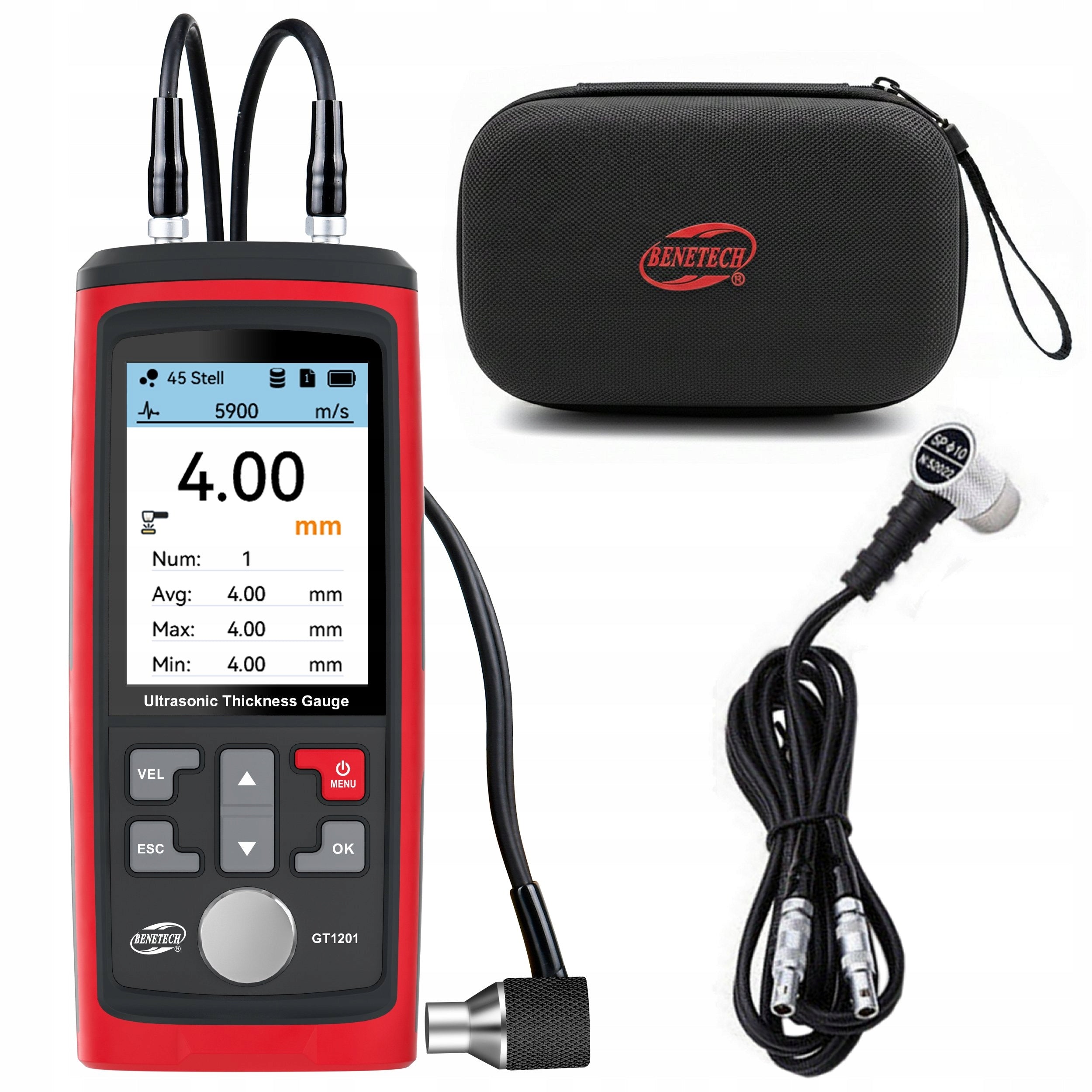 ULTRASONIC PAINT COATING MATERIAL THICKNESS METER PROBE 1-300mm LCD