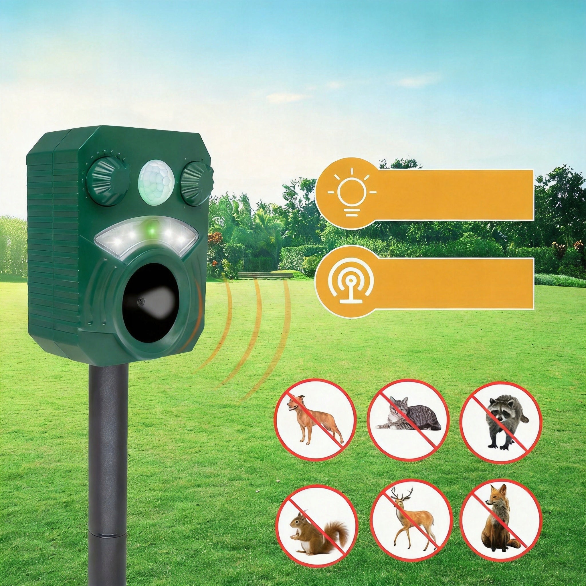 ULTRASONIC RODENT REPELLENT BIRD SOLAR PIR 110° WATERPROOF LED Brand Allvo